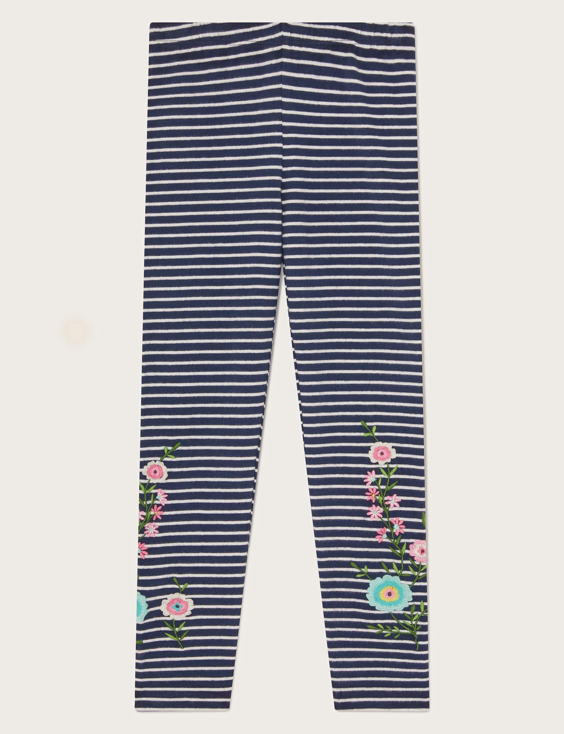 Monsoon Girls Cotton Rich Striped Leggings (3-13 Yrs) - 7-8 Y - Navy Mix, Navy Mix