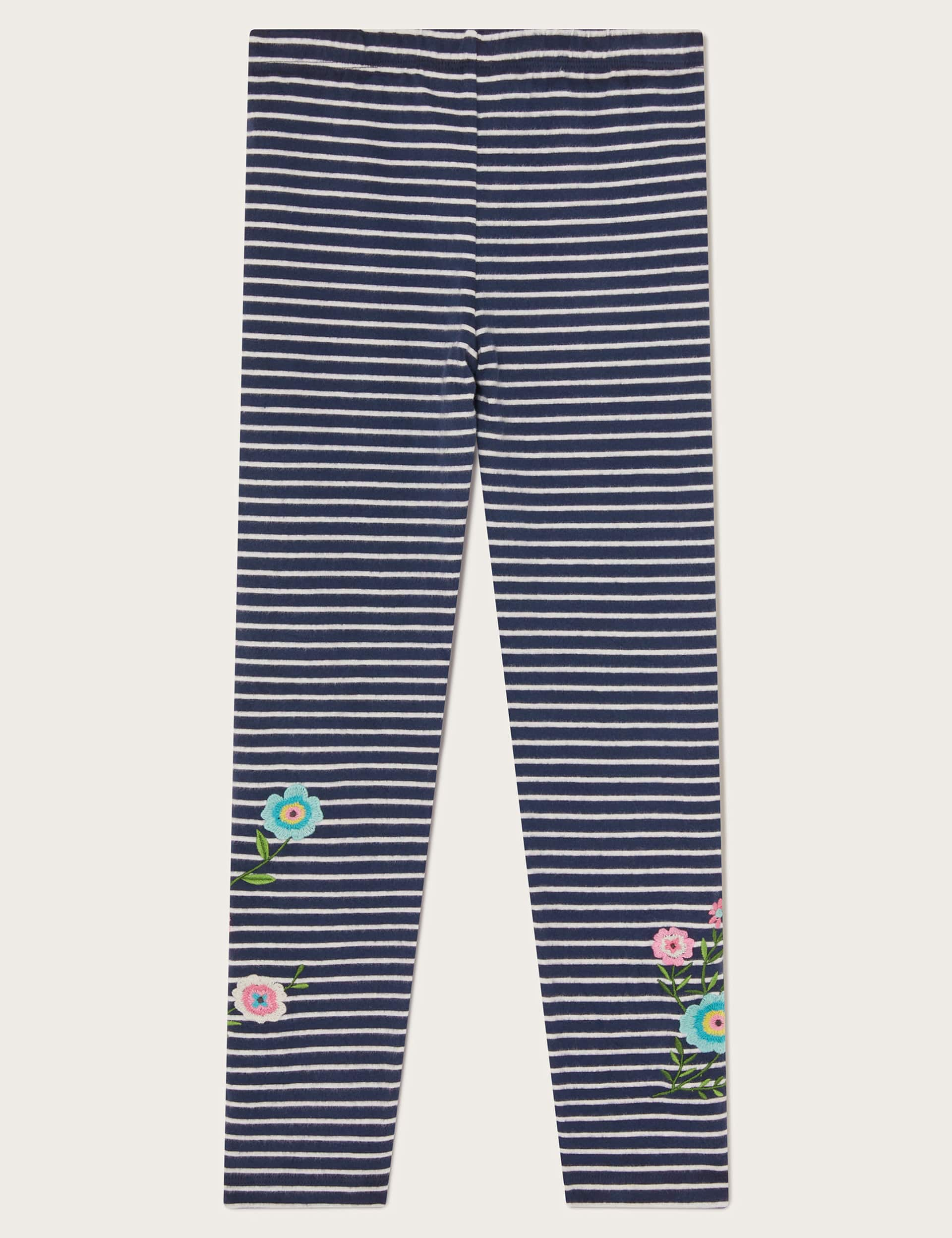 Monsoon Girls Cotton Rich Striped Leggings (3-13 Yrs) - 5-6 Y - Navy Mix, Navy Mix