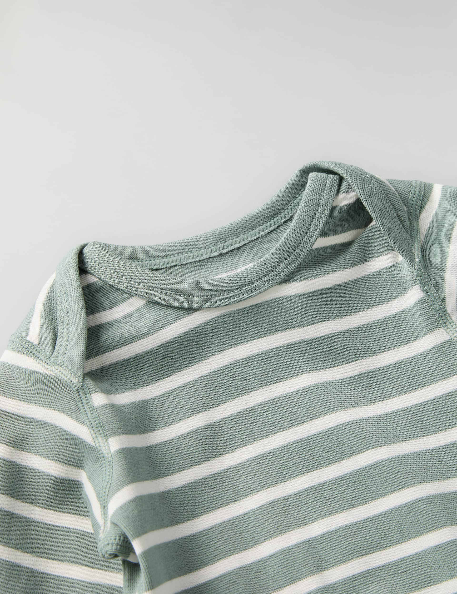 Polarn O. Pyret Pure Cotton Striped Bodysuit (2-24 Mths) - 4-6M - Green Mix, Green Mix