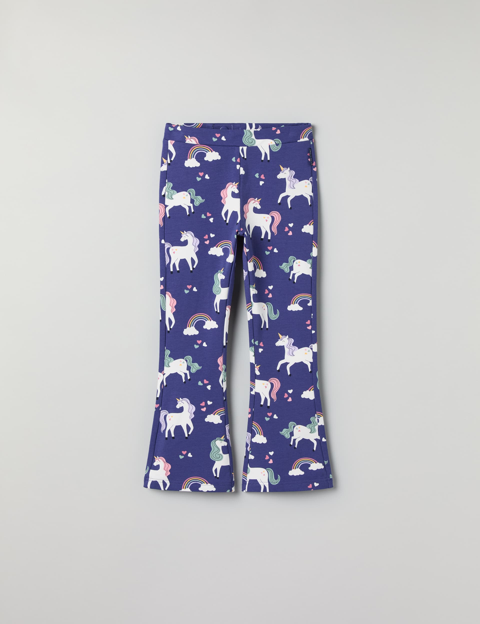 Polarn O. Pyret Girls Cotton Rich Unicorn Print Flared Trousers (1-7 Yrs) - 5-6 Y - Blue Mix, Blue M