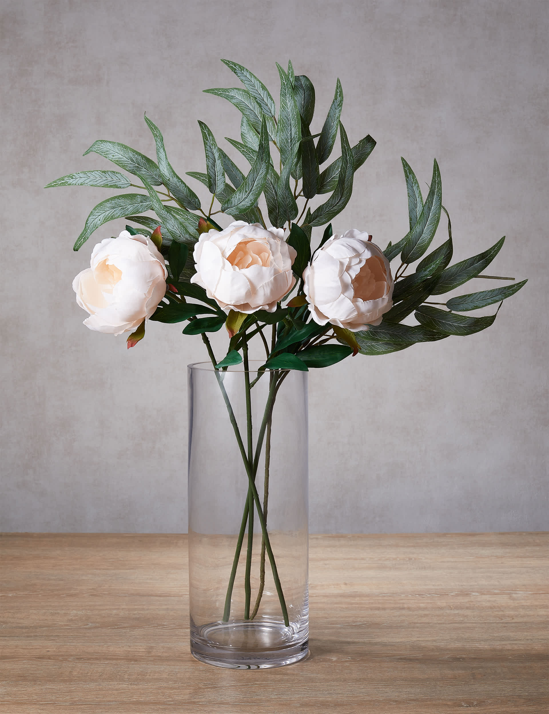 Moss & Sweetpea Set of 3 Artificial Closed Peonies - Cream, Cream