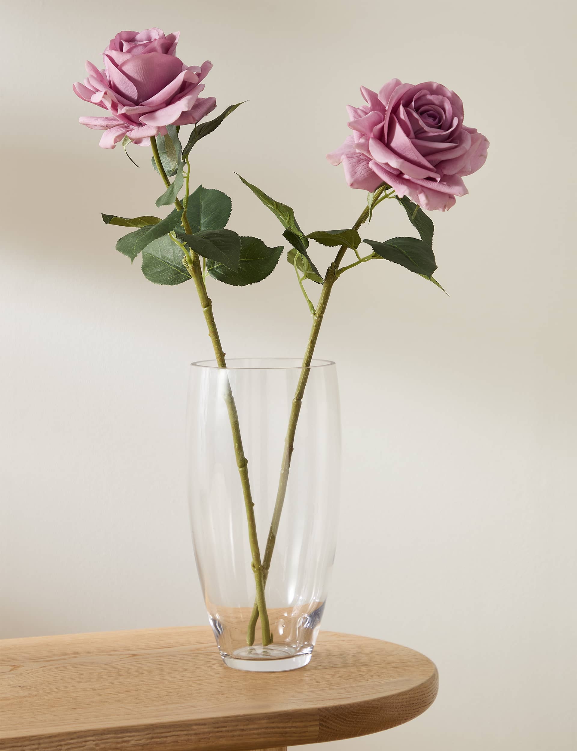 Moss & Sweetpea Set of 2 Artificial Real Touch Rose Stems - Pink, Pink