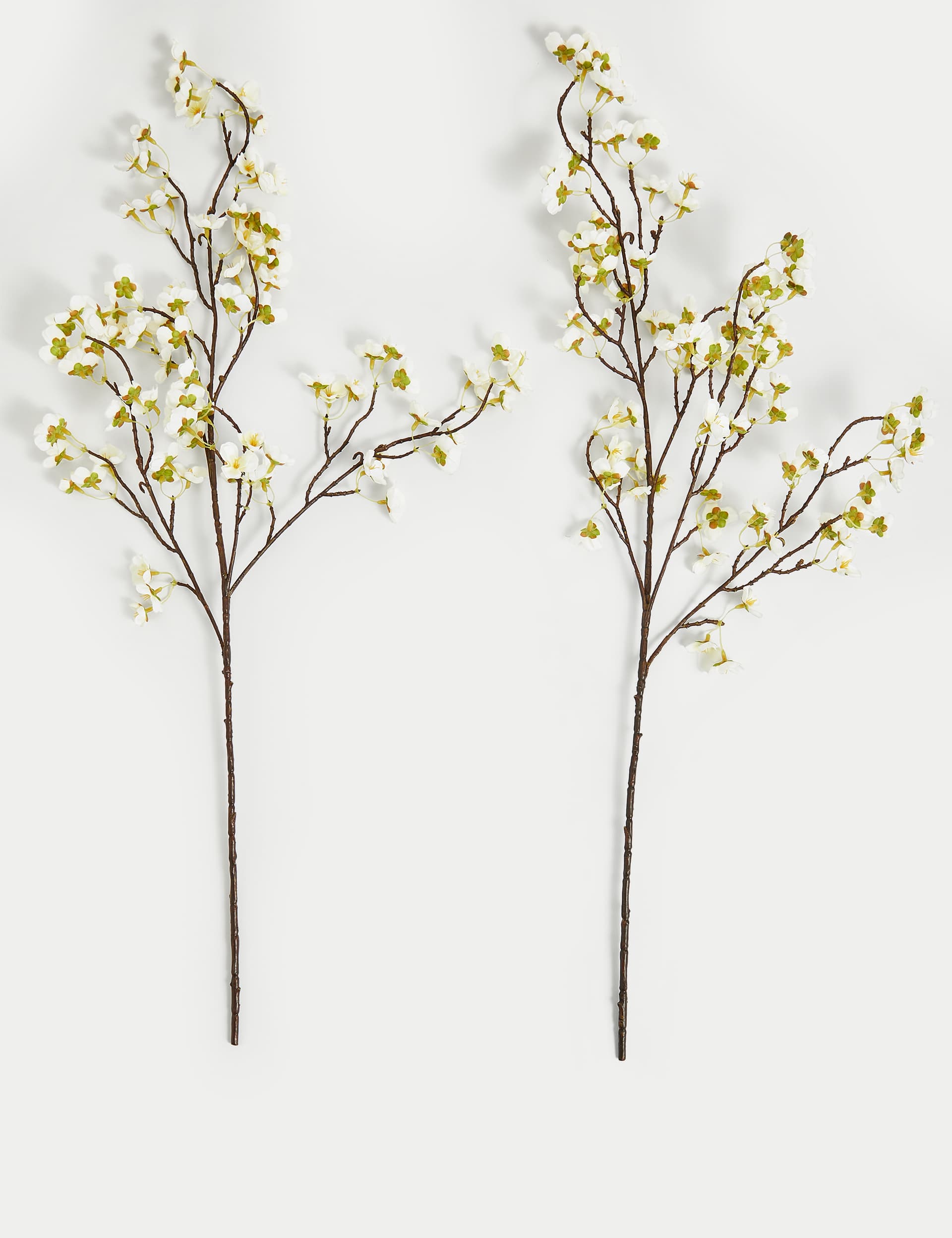 Moss & Sweetpea Set of 2 Artificial Cherry Blossom Single Stems - White Mix, White Mix