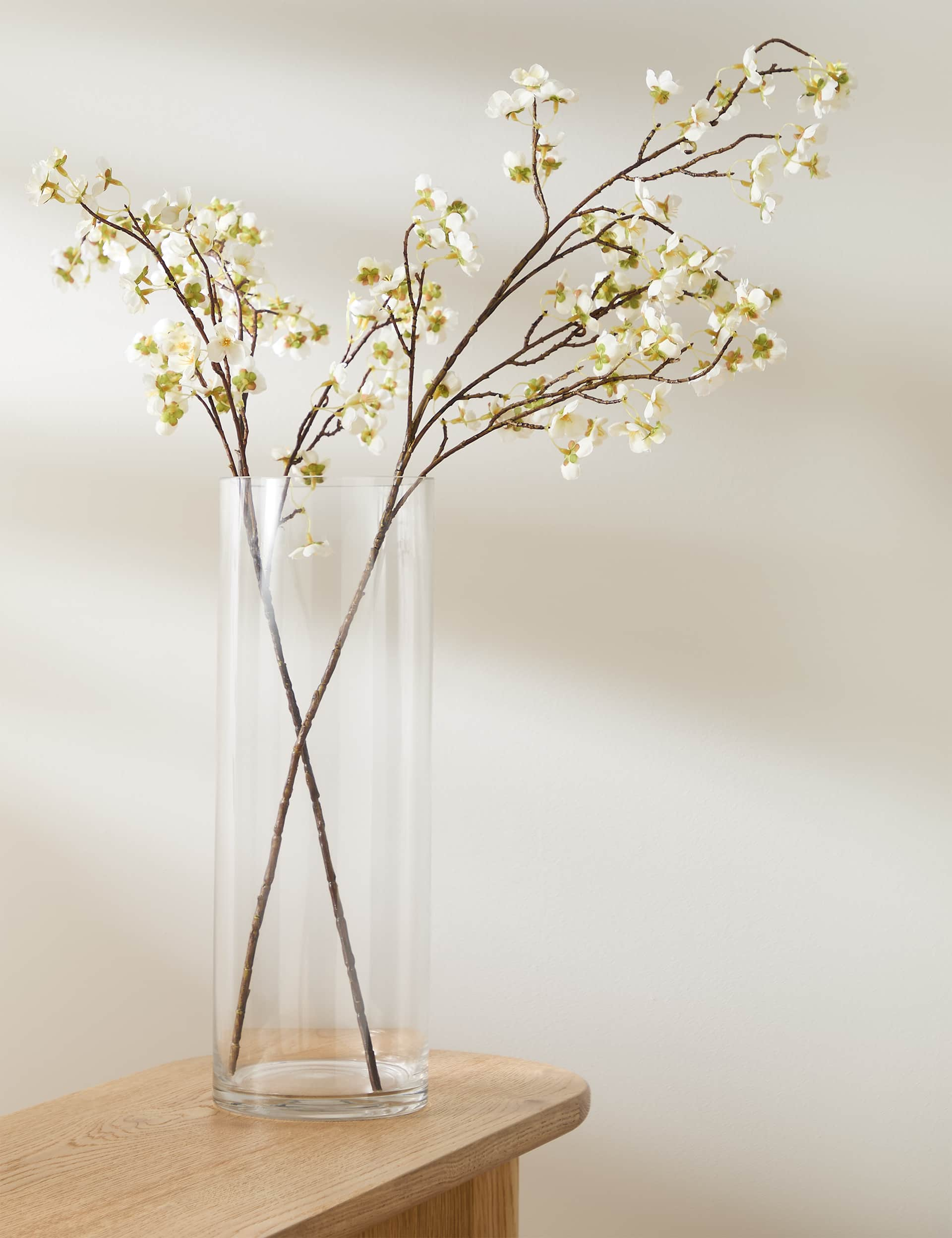 Moss & Sweetpea Set of 2 Artificial Cherry Blossom Single Stems - White Mix, White Mix