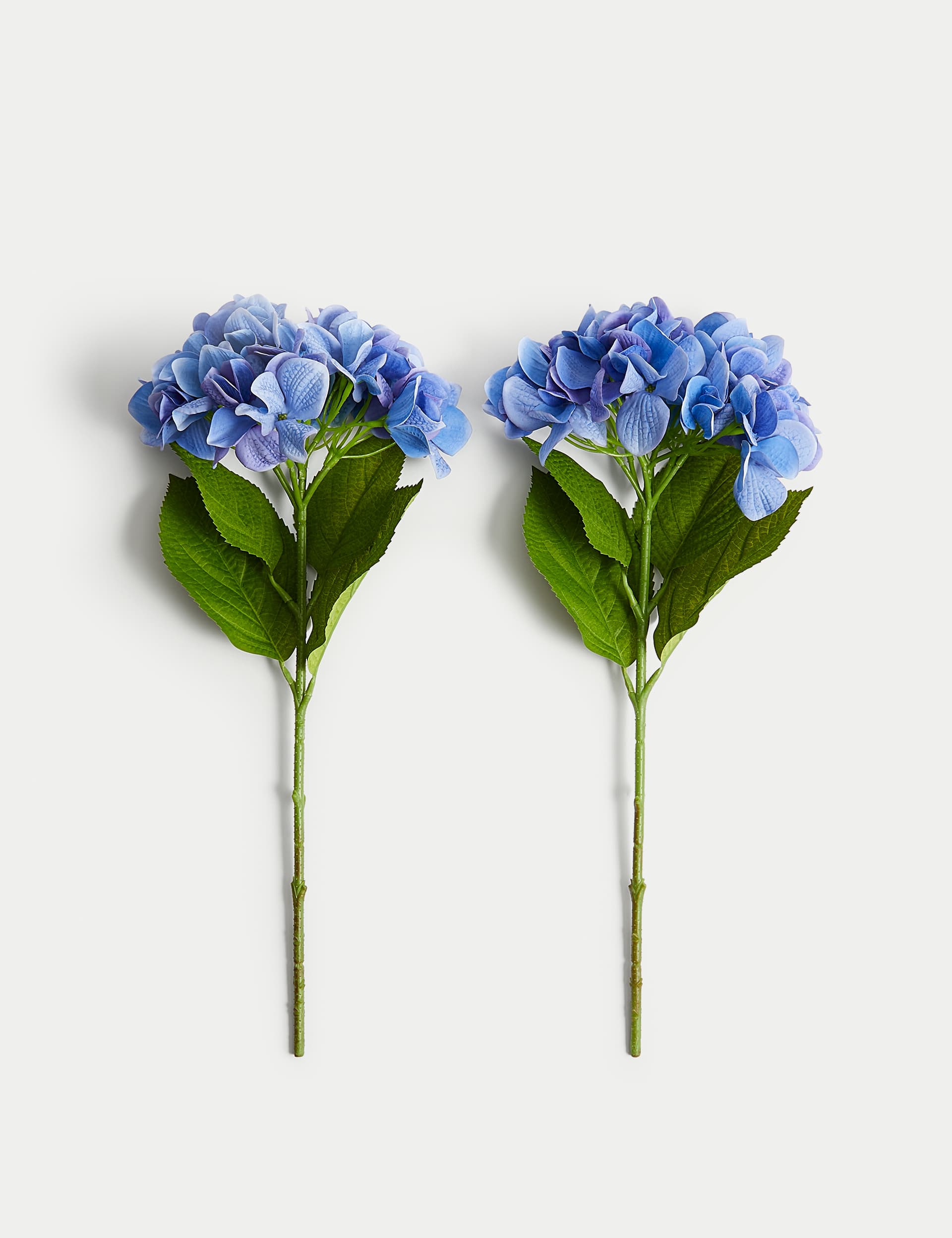 Moss & Sweetpea Set of 2 Artificial Real Touch Hydrangea Stems - Blue, Green,Blue