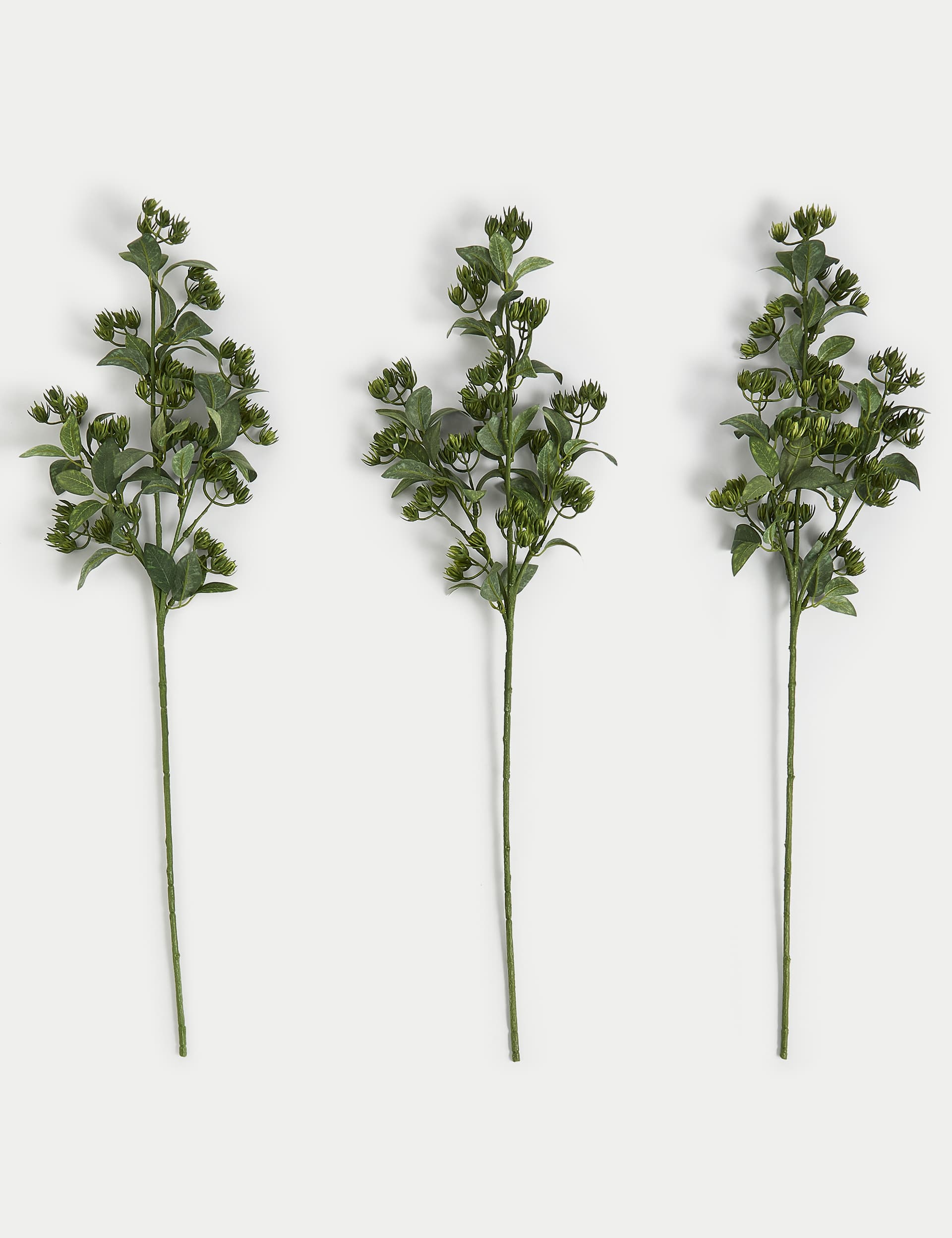 Moss & Sweetpea Set of 3 Artificial Foliage Single Stems - Green, Green