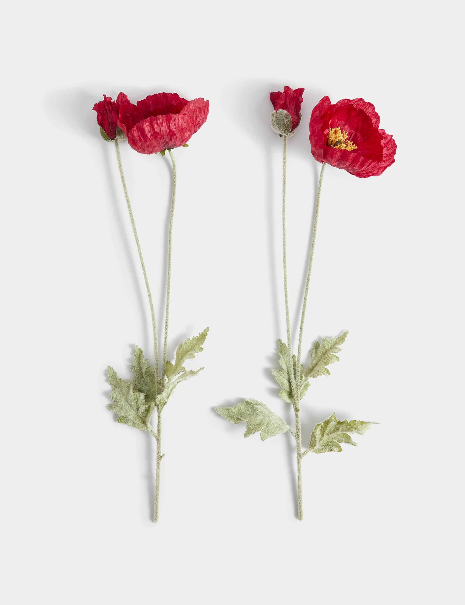 Moss & Sweetpea Set of 2 Artificial Poppy Single Stems - Red, Red