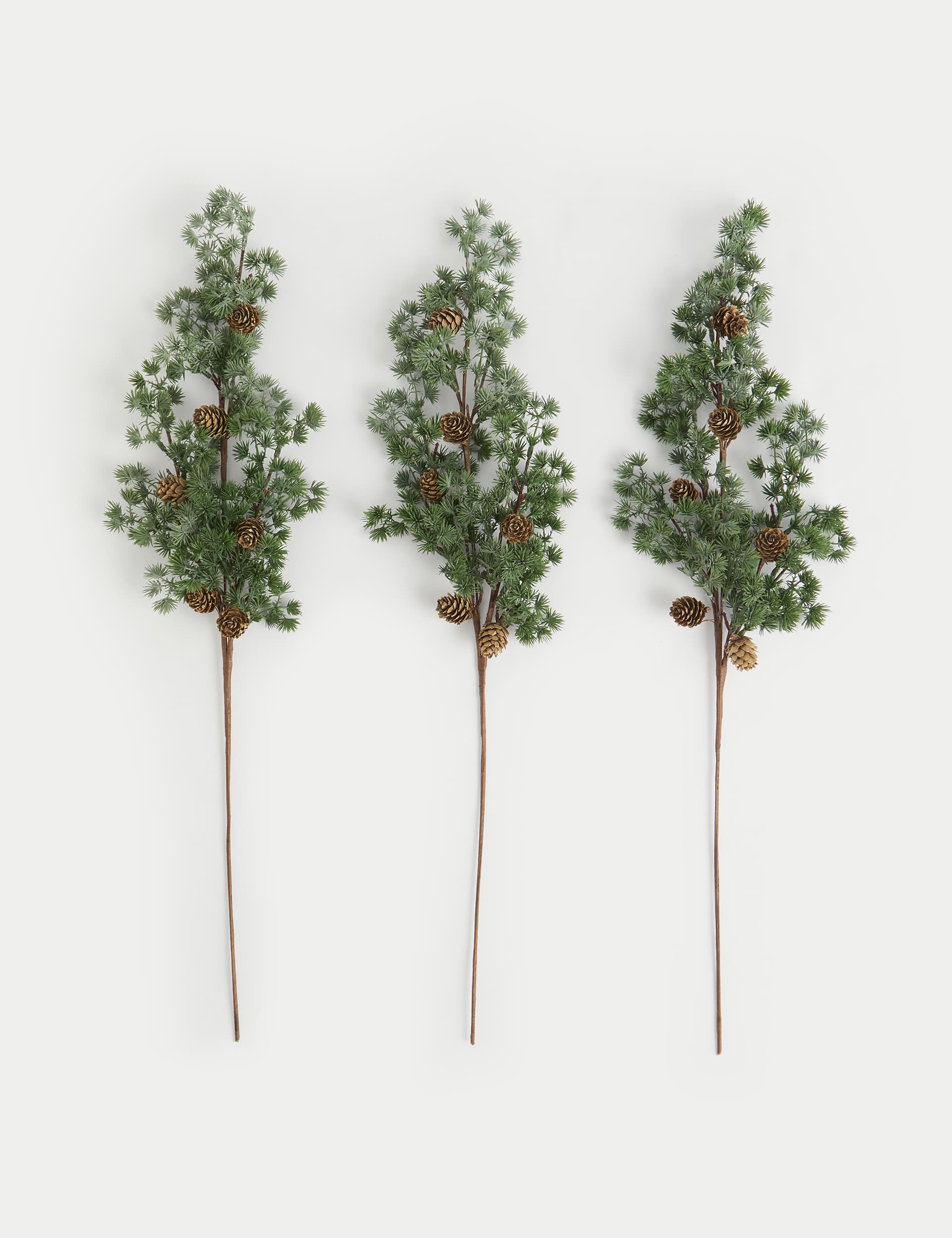 Moss & Sweetpea Set of 3 Artificial Pine Single Stems - Brown, Brown