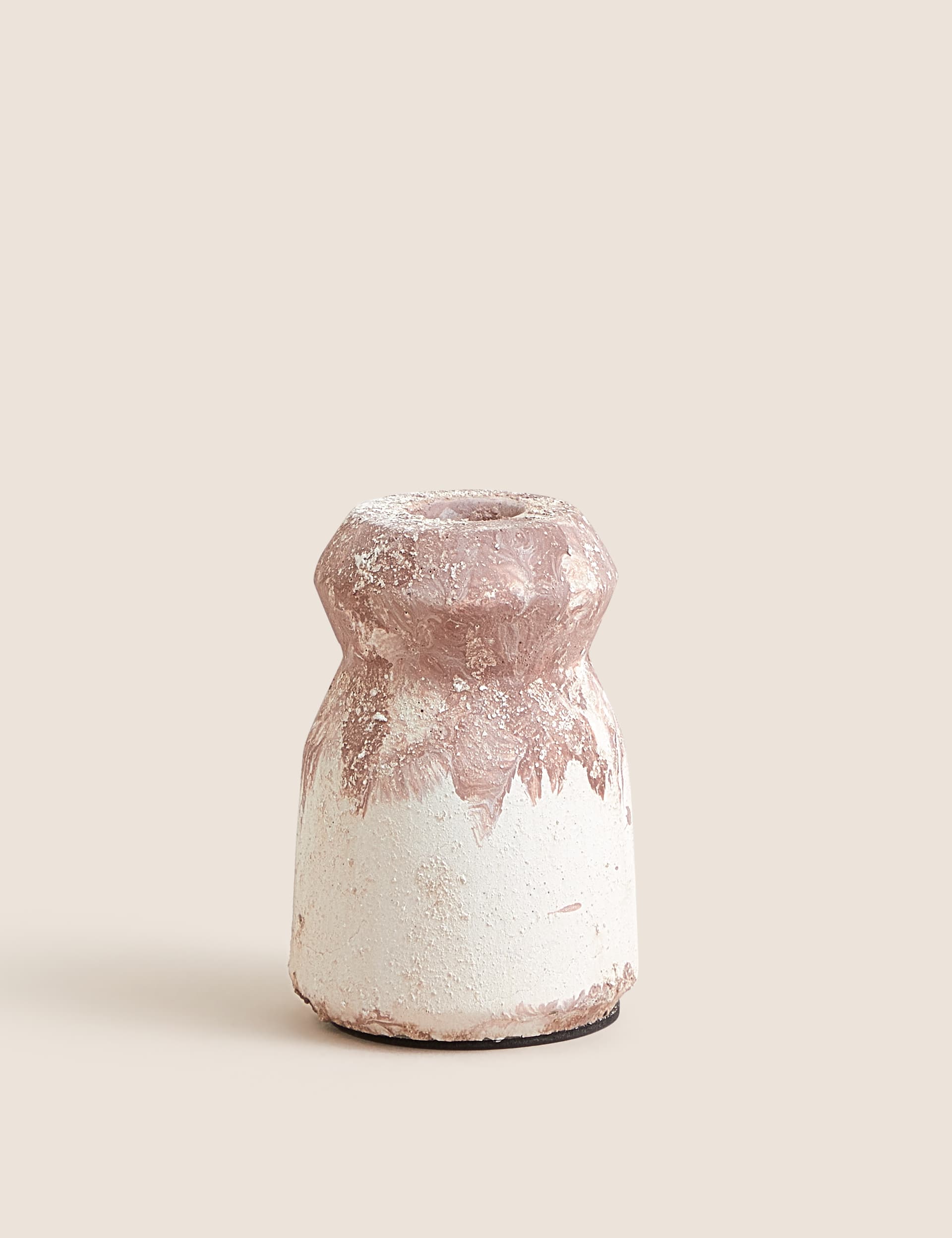 M&S X Fired Earth Textured Small Dinner Candle Holder - Blush, Blush