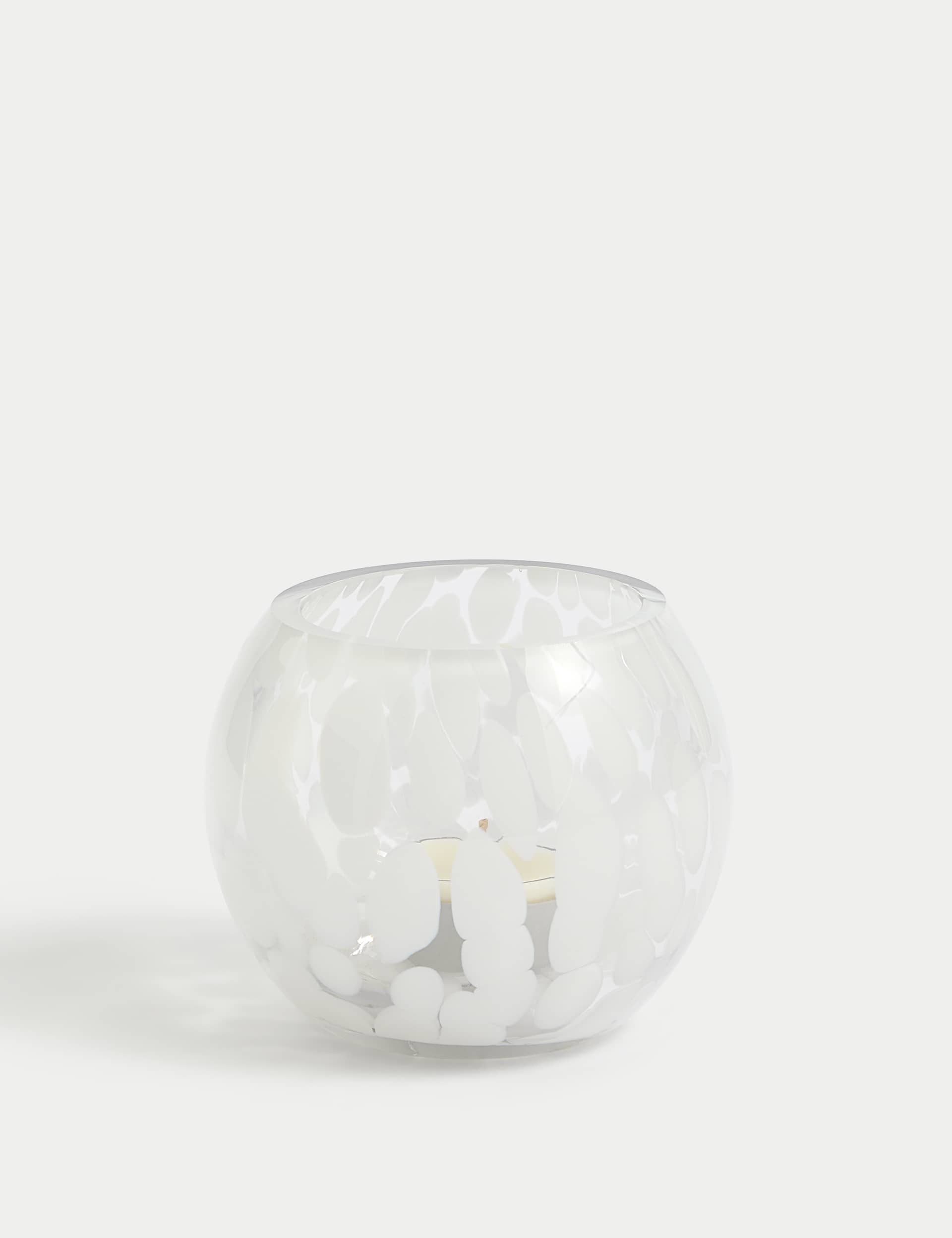 M&S Confetti Glass Tealight Holder - White, White