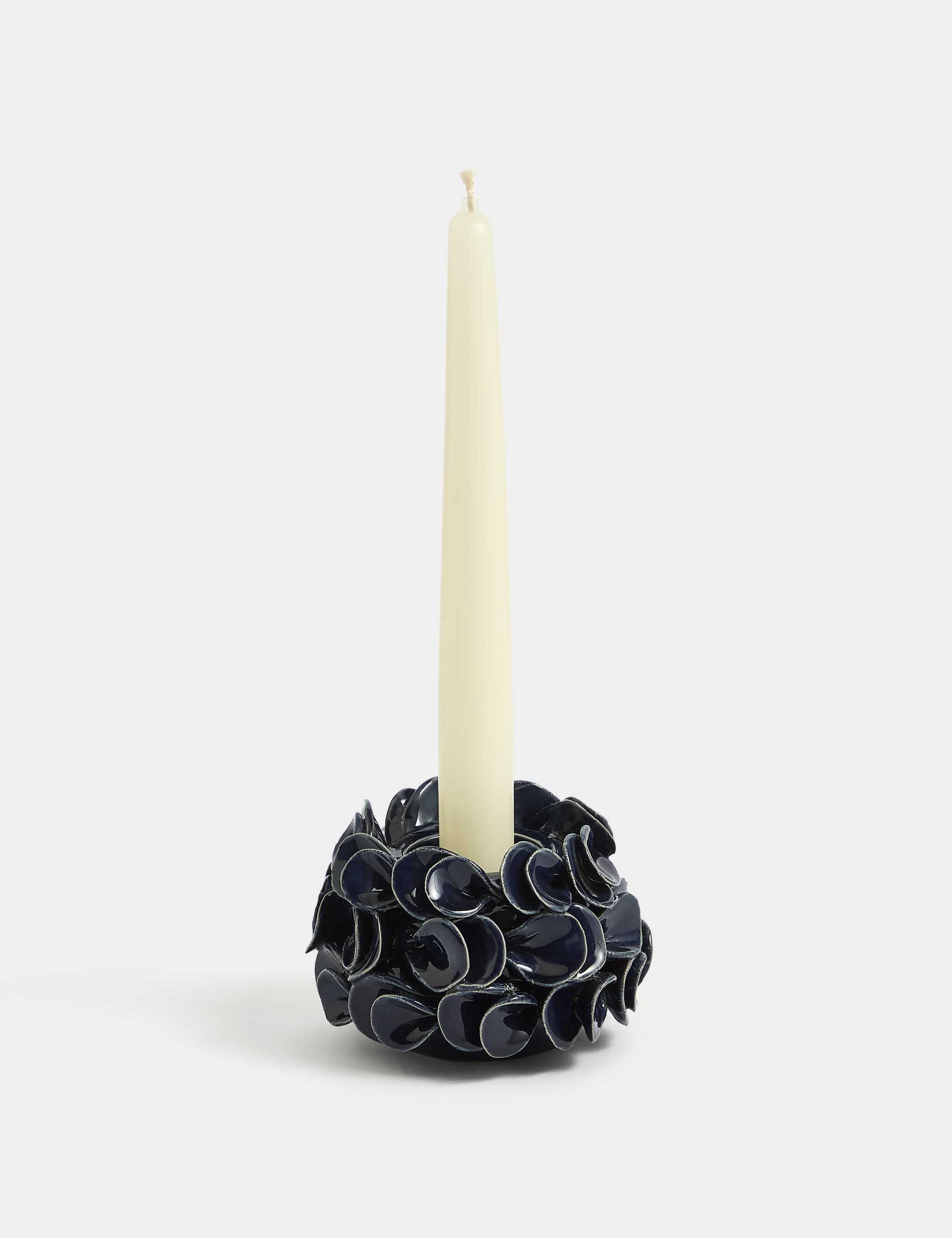 M&S Petal Ceramic Candle Holder - Blue, Blue