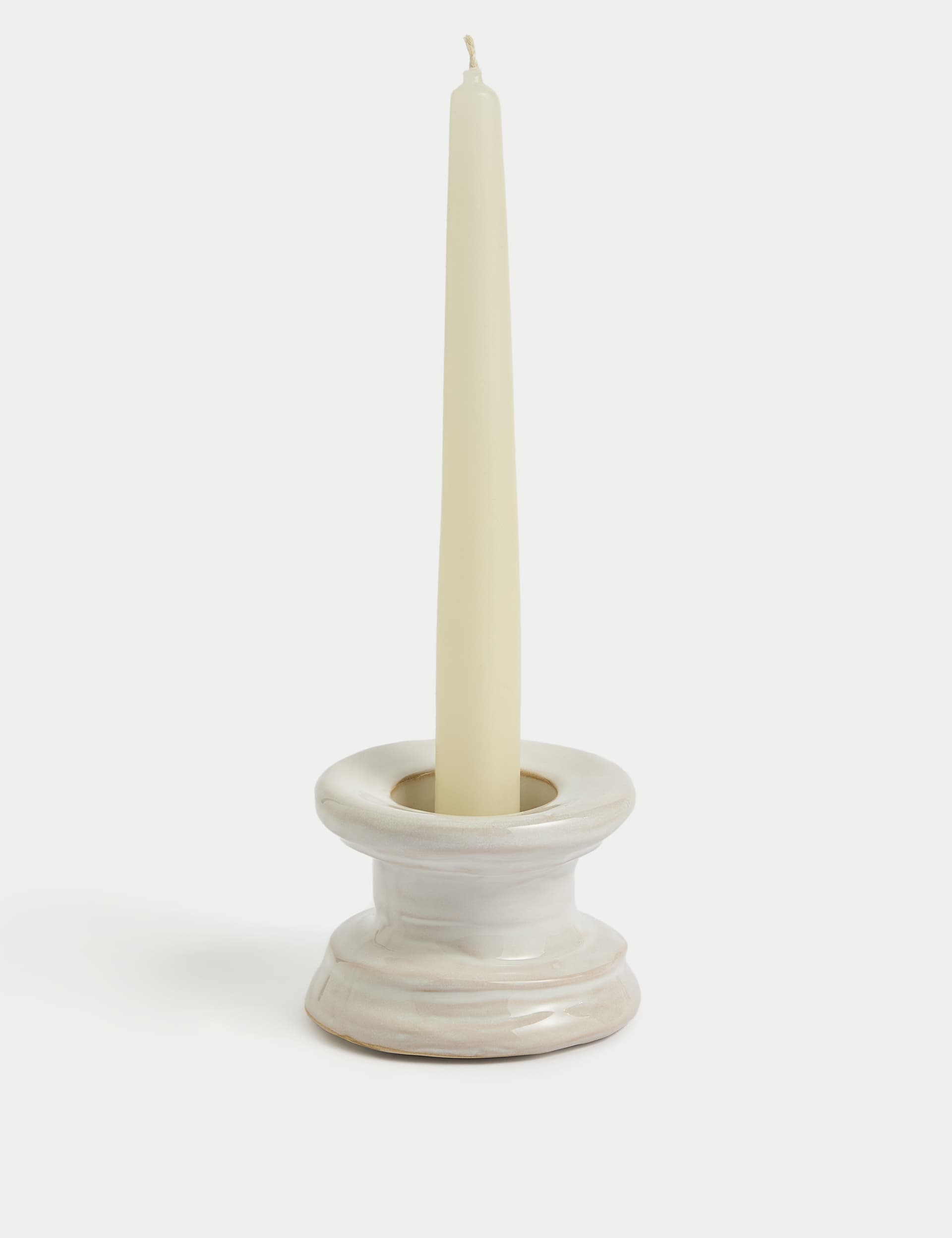 M&S Ceramic Dinner Candle & Tealight Holder - White, White