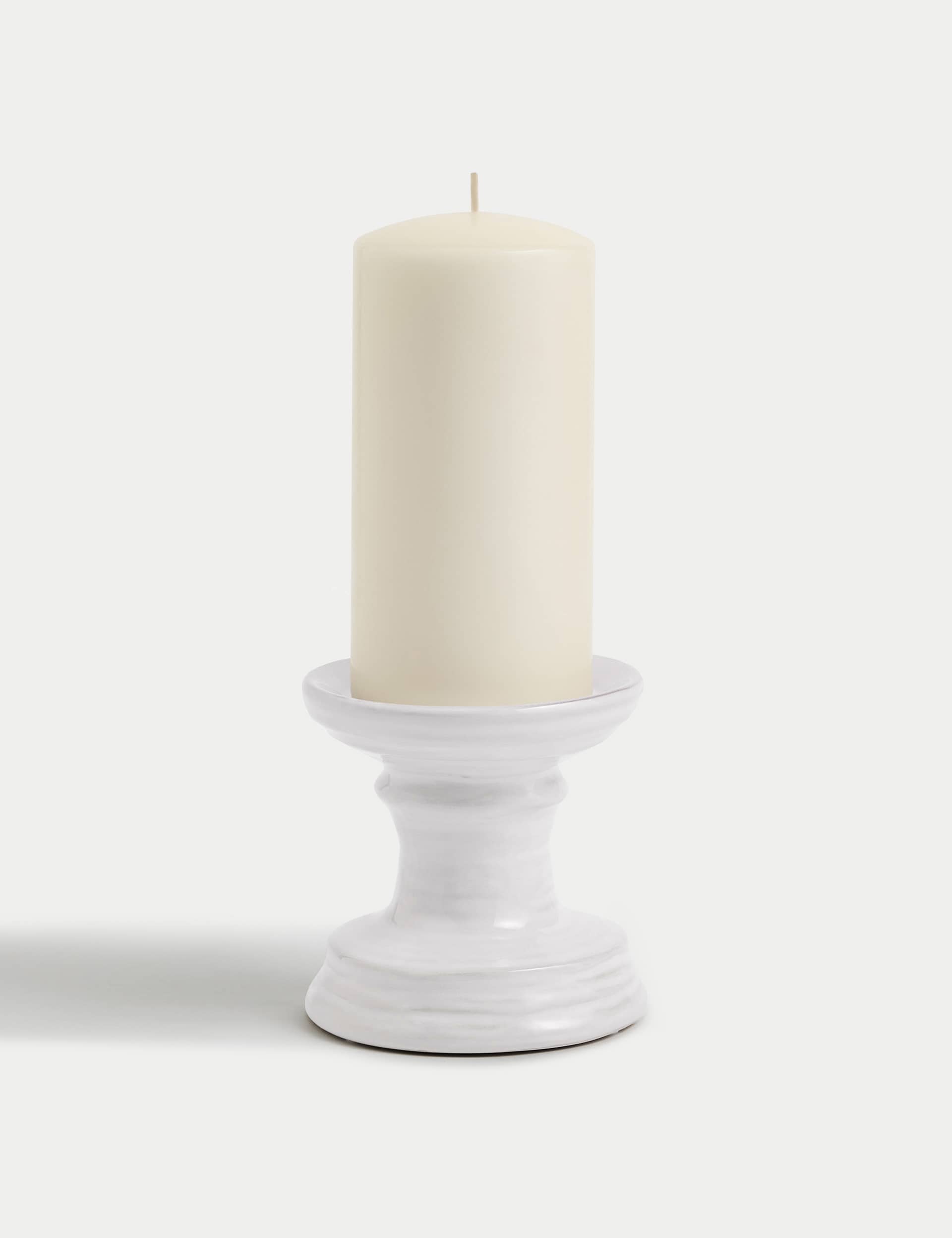 M&S Ceramic Pillar Candle Holder - White, White