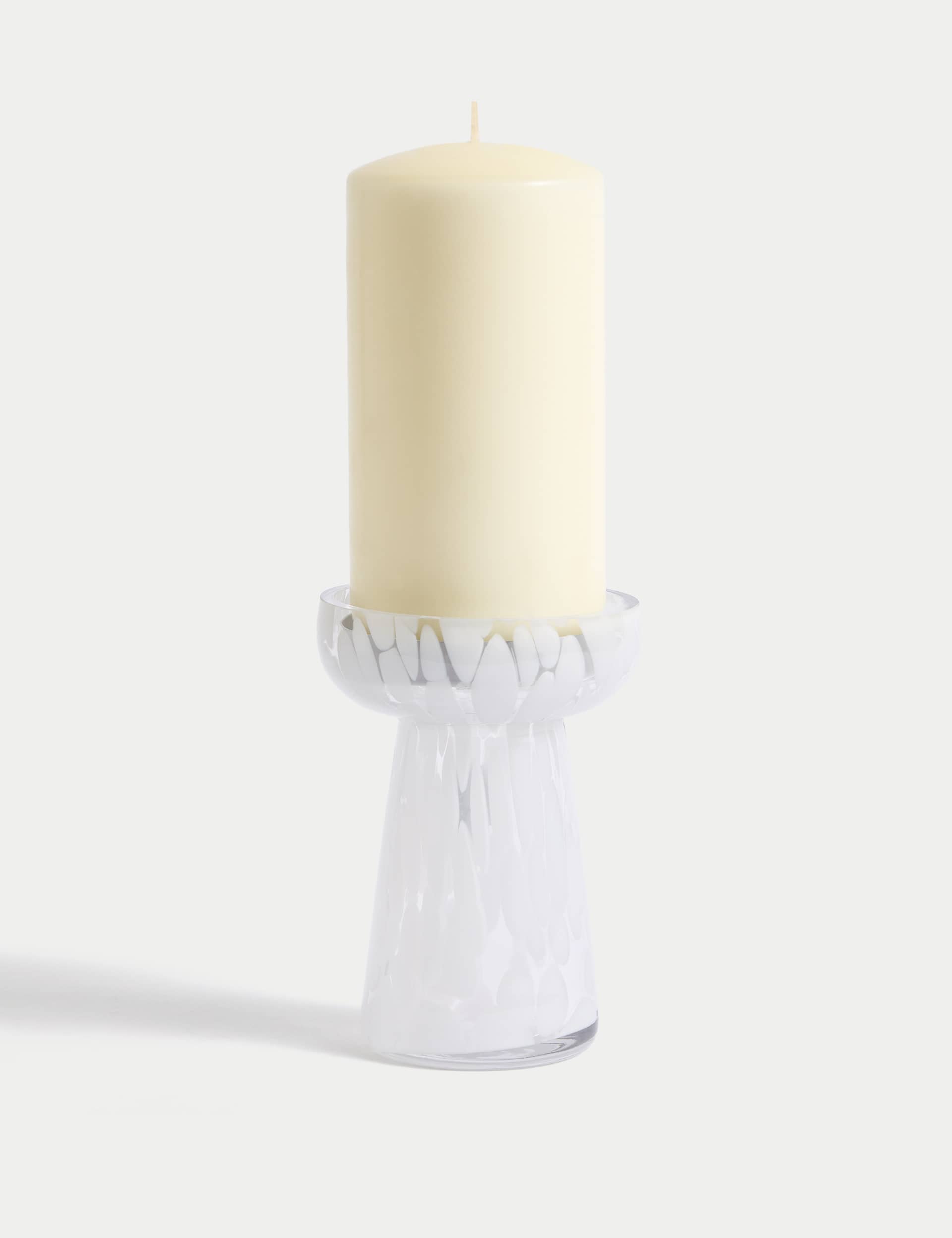 M&S Glass Confetti Pillar Candle Holder - White, White