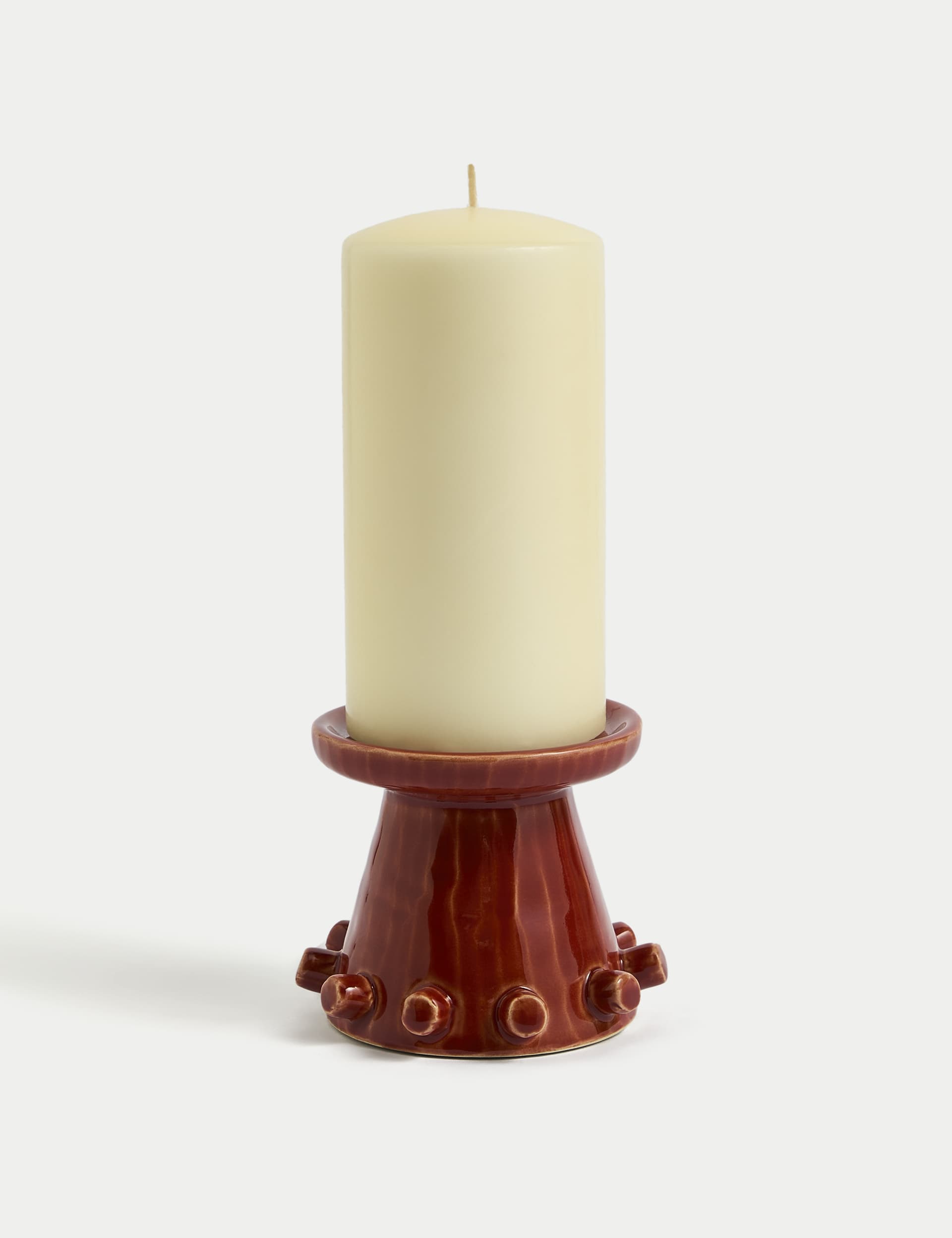 M&S Ceramic Pillar Candle Holder - Rust, Rust