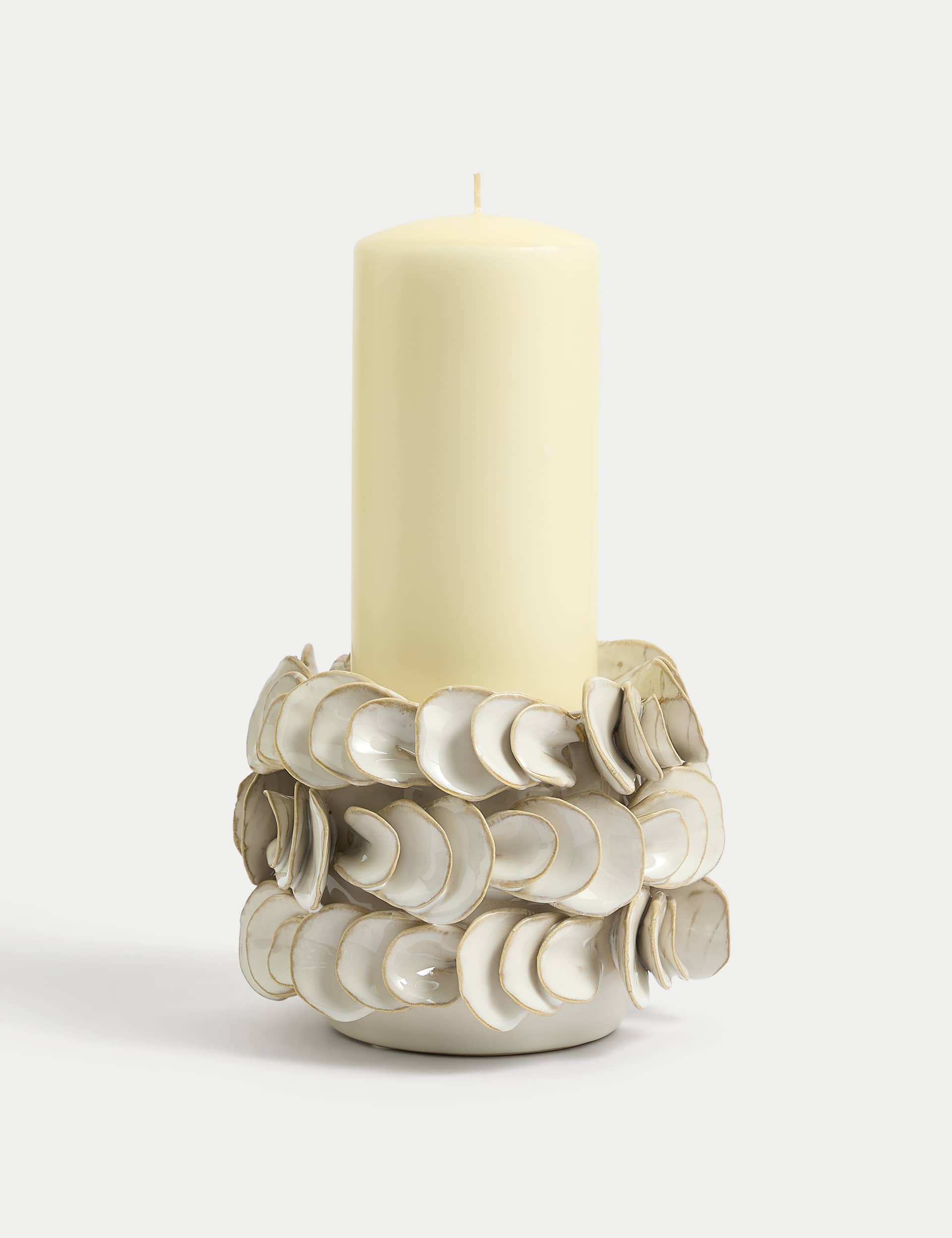 M&S Petal Ceramic Pillar Candle Holder - White Mix, White Mix