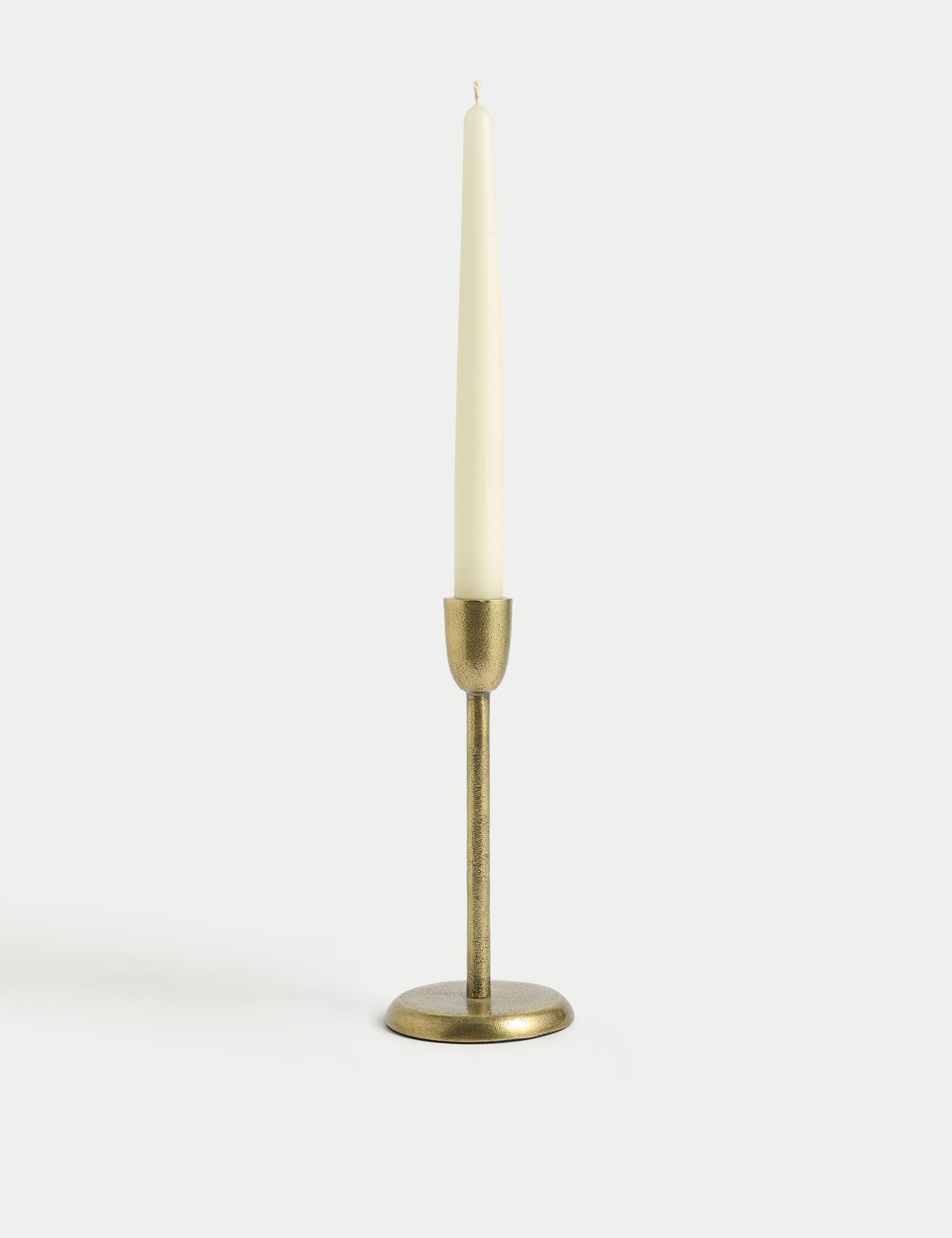 M&S Metal Patina Dinner Candle Holder - Gold, Gold