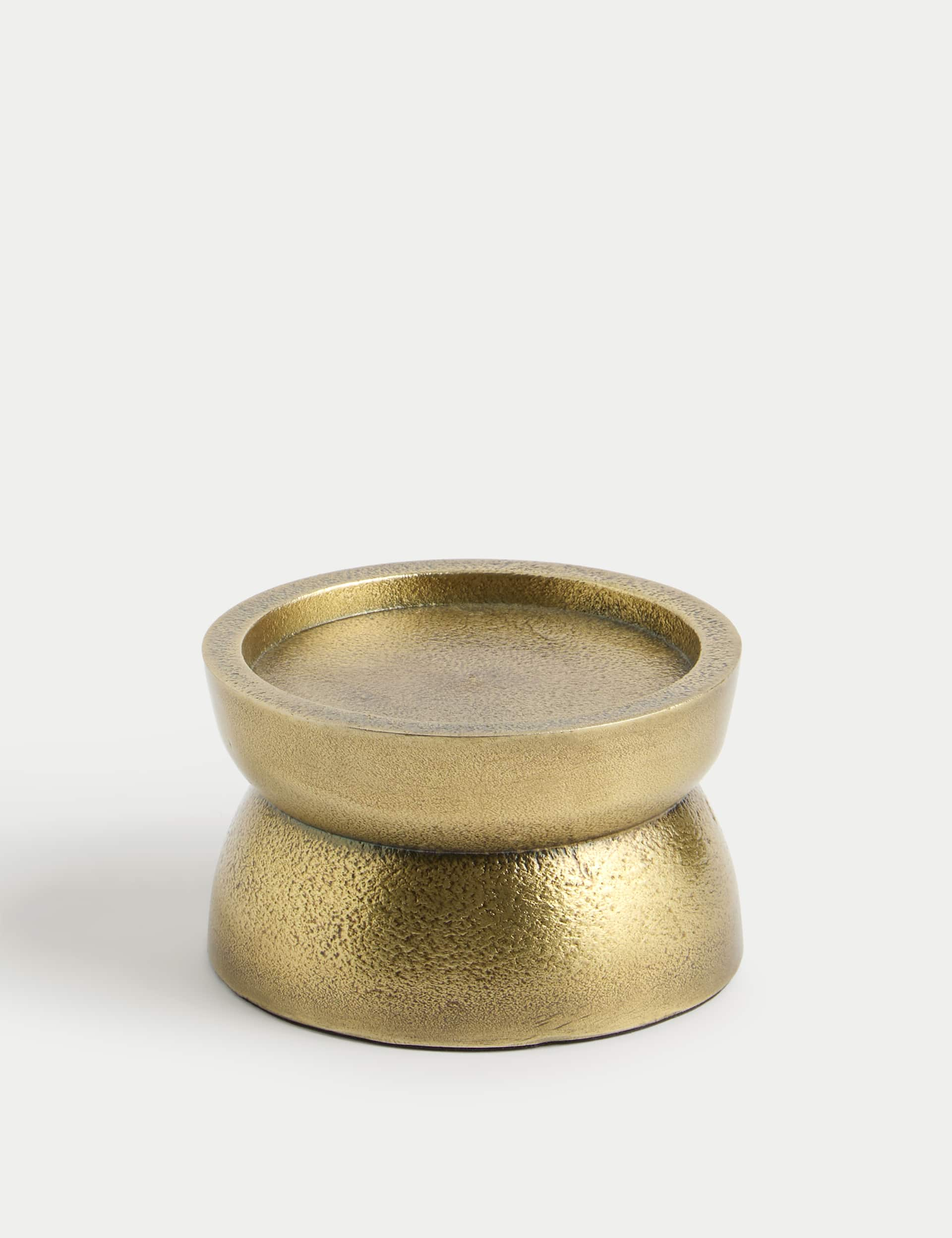 M&S Collection Metal Pillar Candle Holder - Gold, Gold