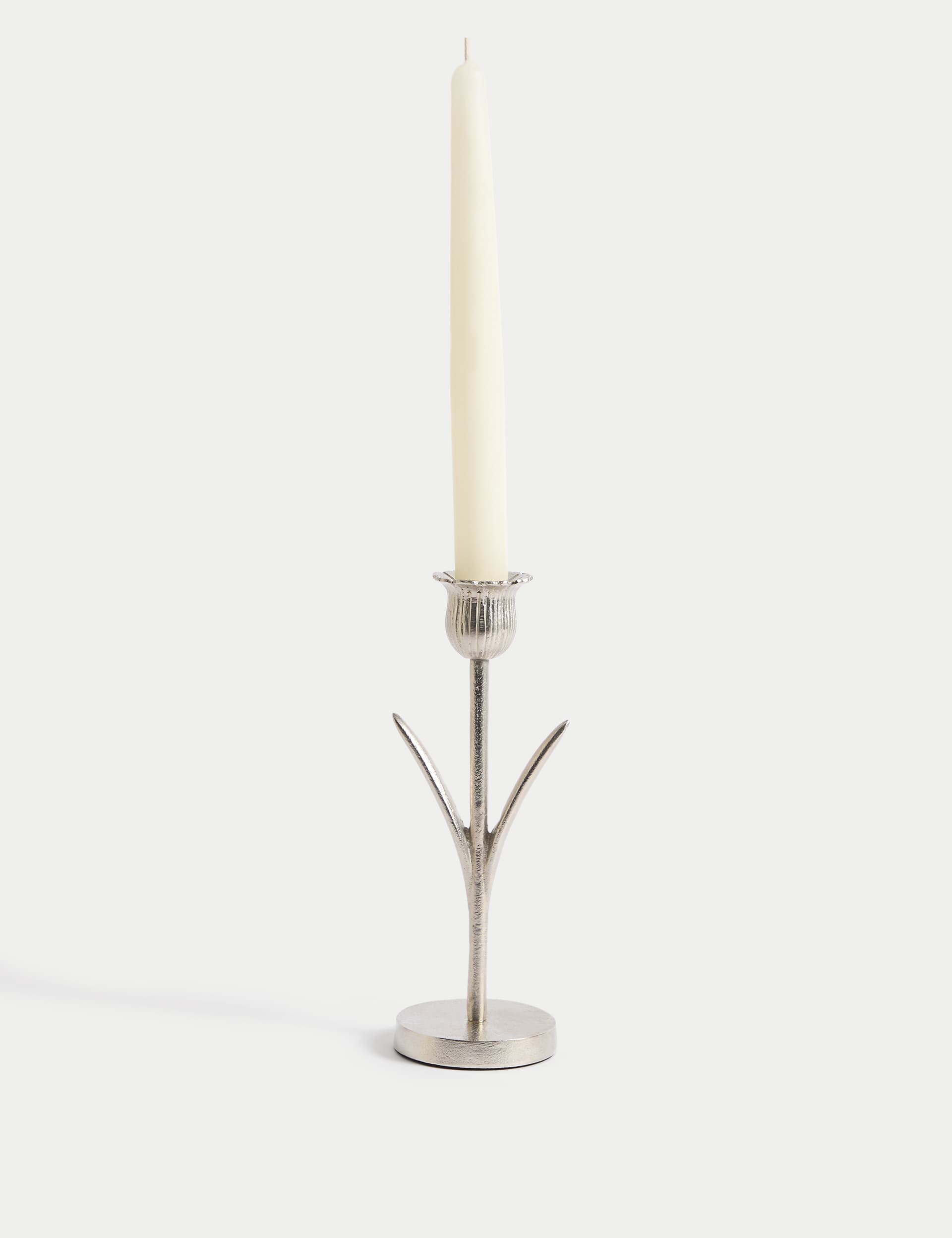 M&S Tulip Metal Dinner Candle Holder - Silver, Silver