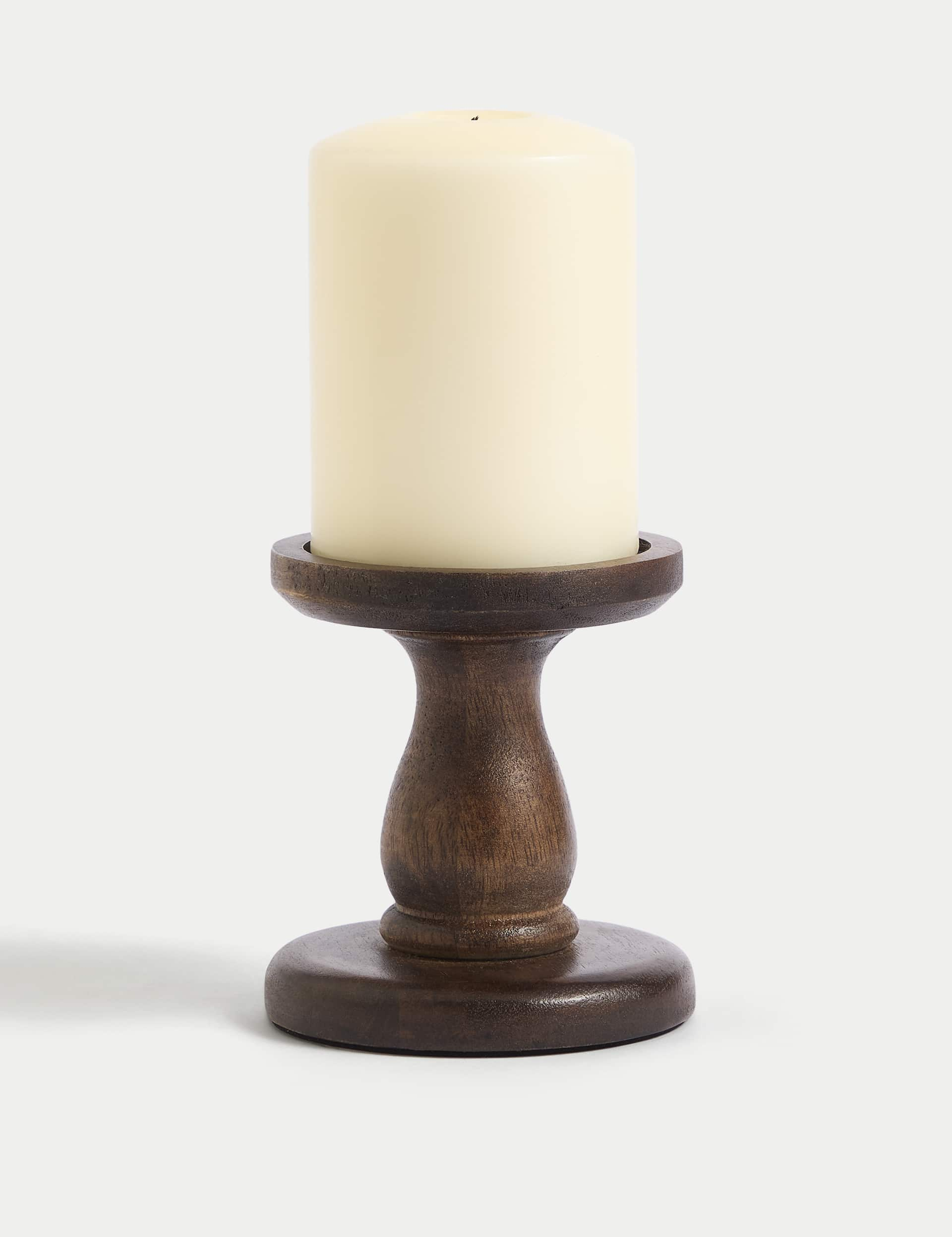 M&S Wooden Pillar Candle Holder - Natural, Natural