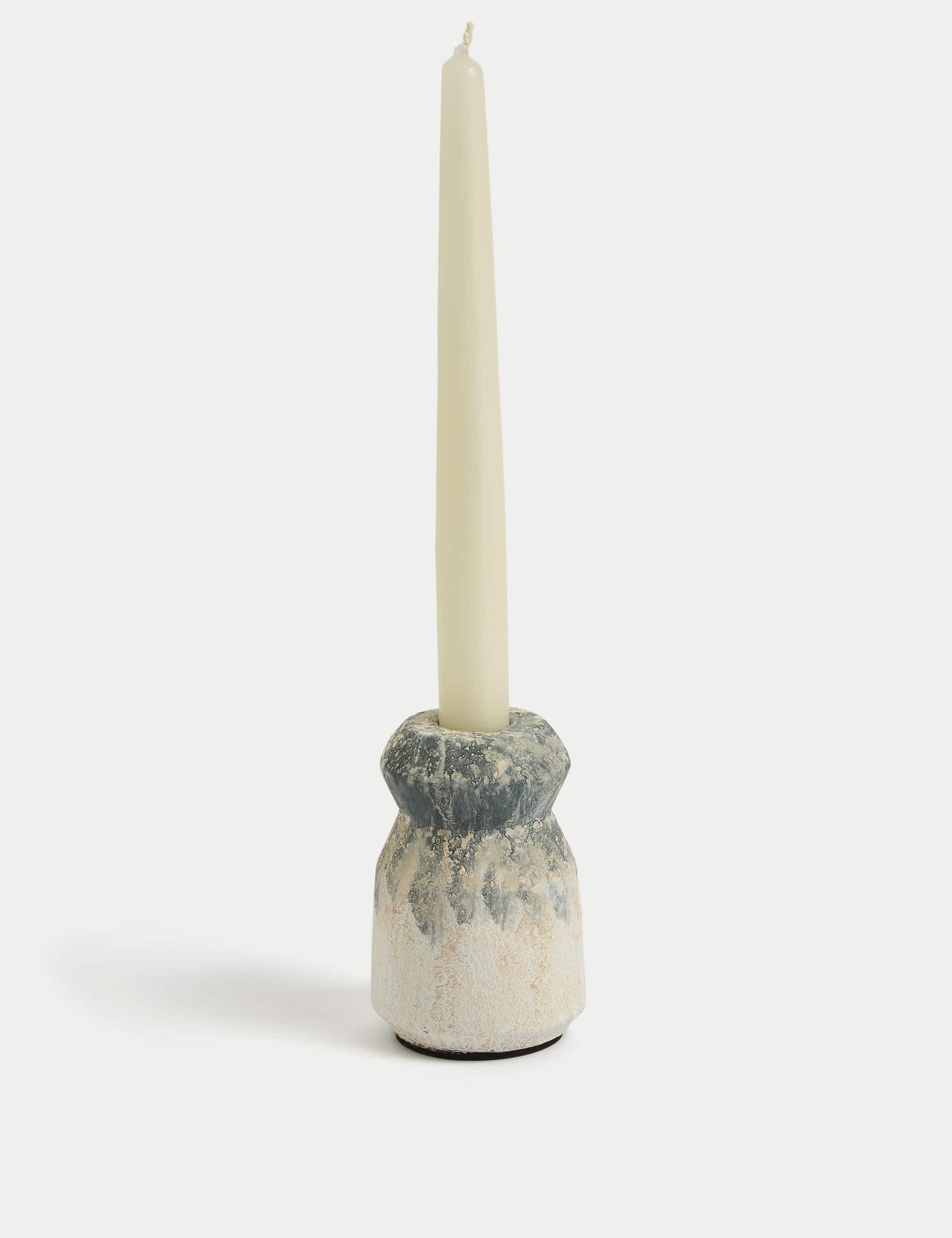 M&S X Fired Earth Concrete Dinner Candle Holder - Blue Mix, Blue Mix