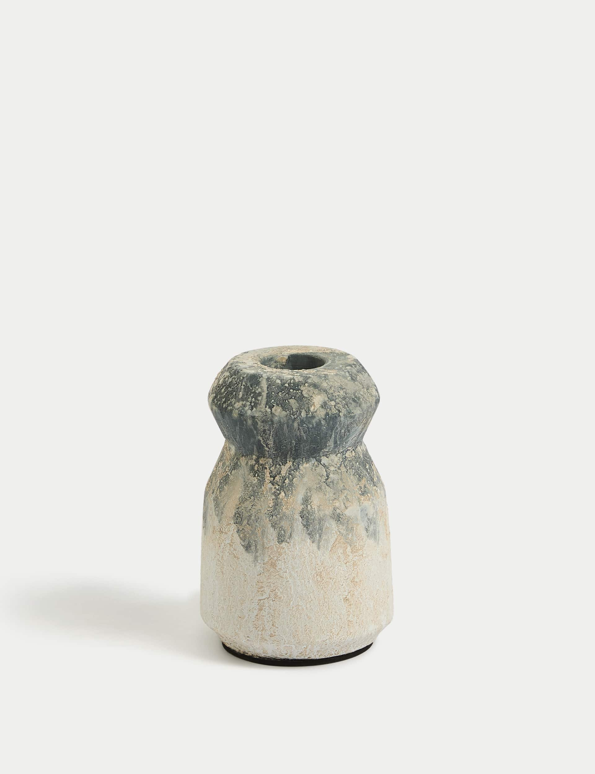 M&S X Fired Earth Concrete Dinner Candle Holder - Blue Mix, Blue Mix