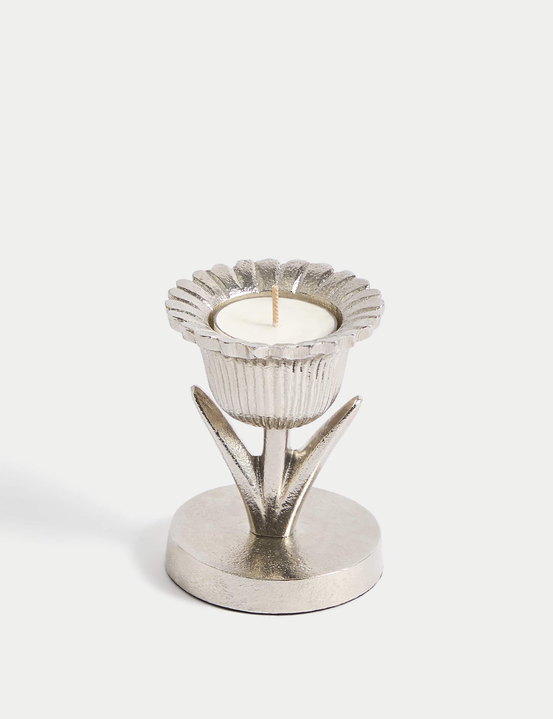 M&S Tulip Metal Candle Holder - Silver, Silver