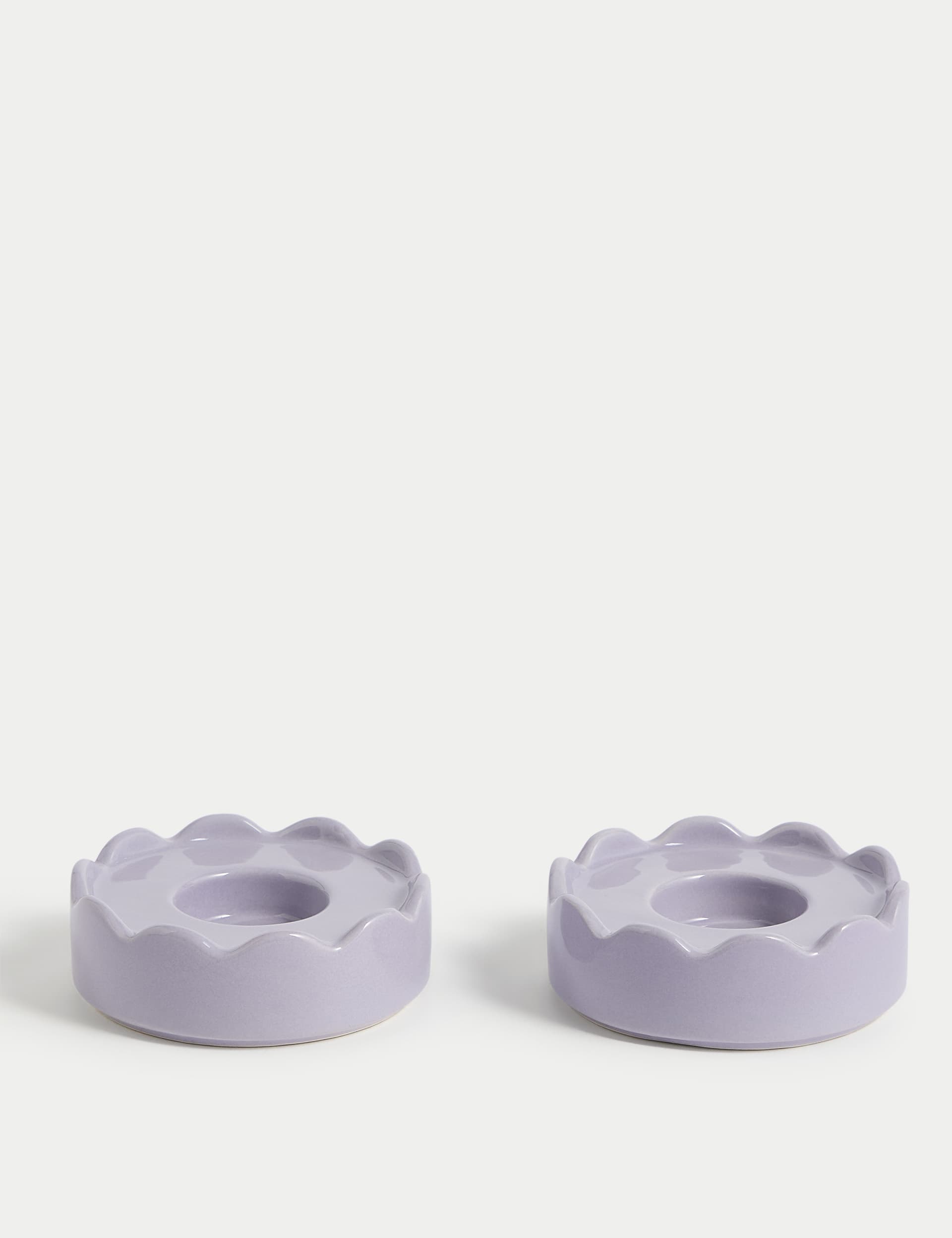 M&S Collection Set of 2 Scalloped Ceramic Tealight Holders - Lilac Shell, Lilac Shell,Blue