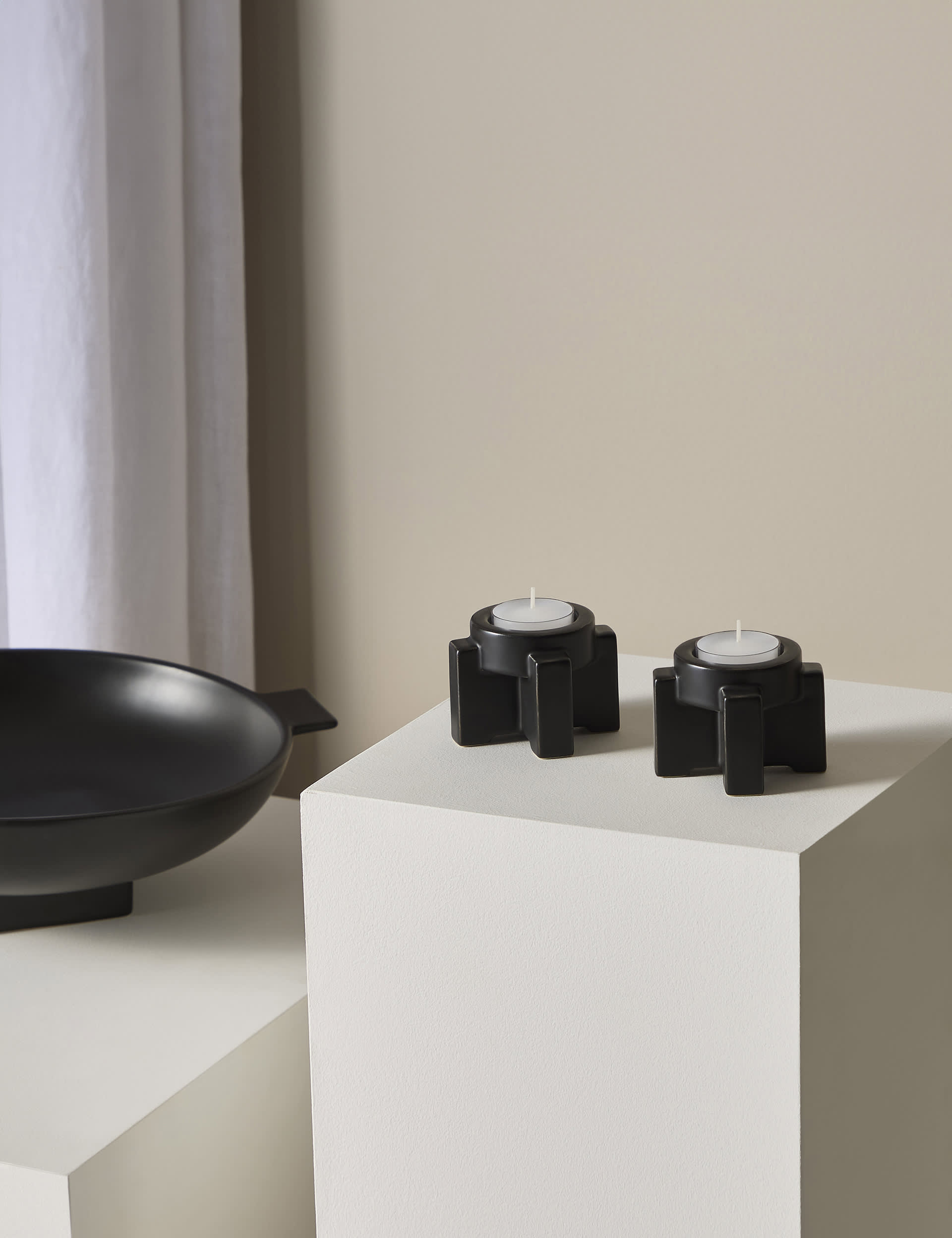 M&S X Kelly Hoppen Four Point Ceramic Tealight Holder - Black, Black