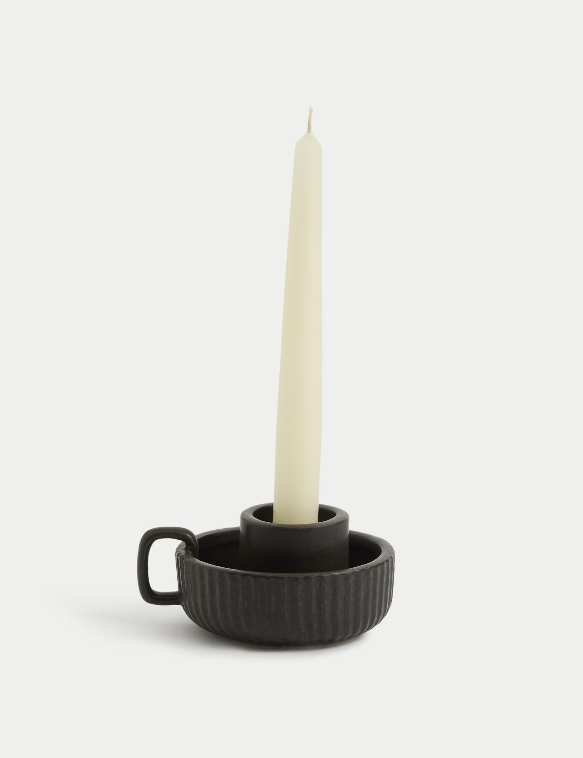 M&S Ridged Tealight & Dinner Candle Holder - Black C, Black C