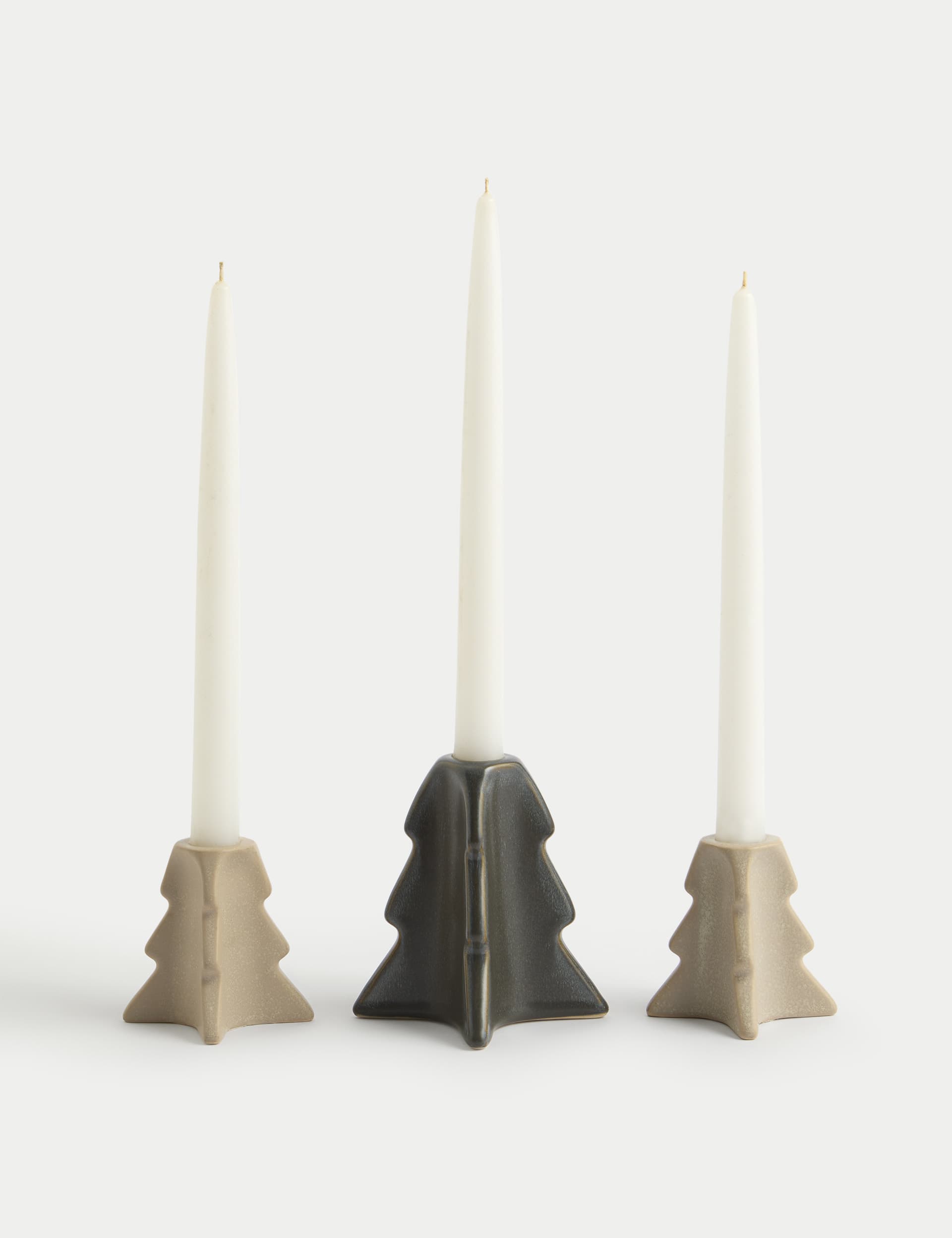 M&S Set of 3 Tree Shaped Ceramic Candle Holders - Multi, Multi