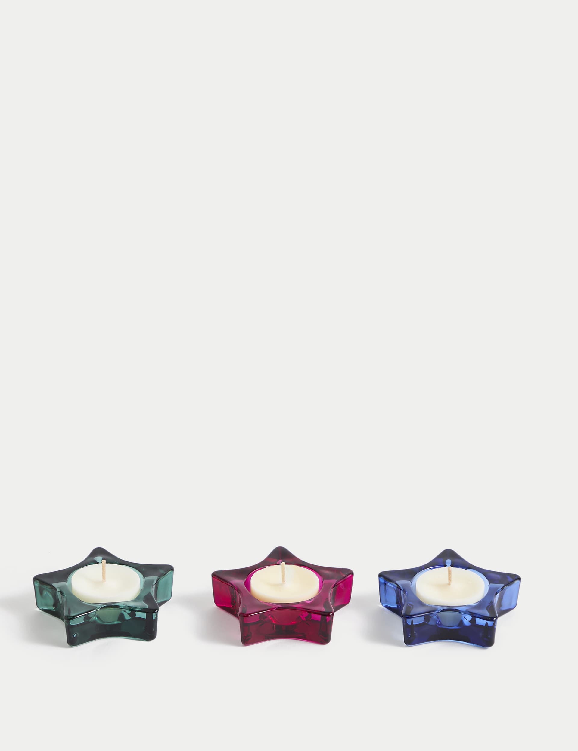 M&S Set of 3 Star Glass Tealight Holders - Multi, Multi