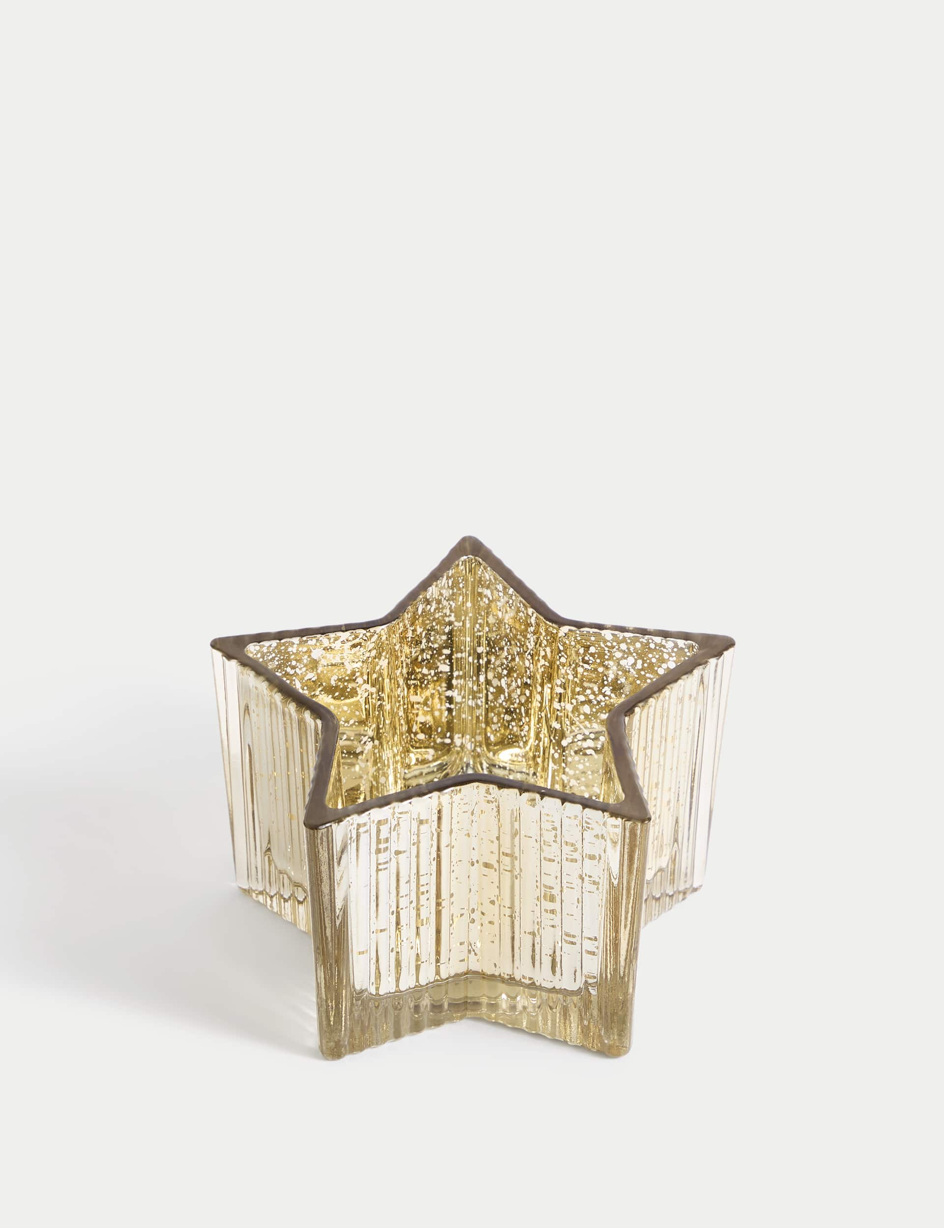 M&S Star Ridged Glass Pillar Candle Holder - Gold/Bronze, Gold/Bronze