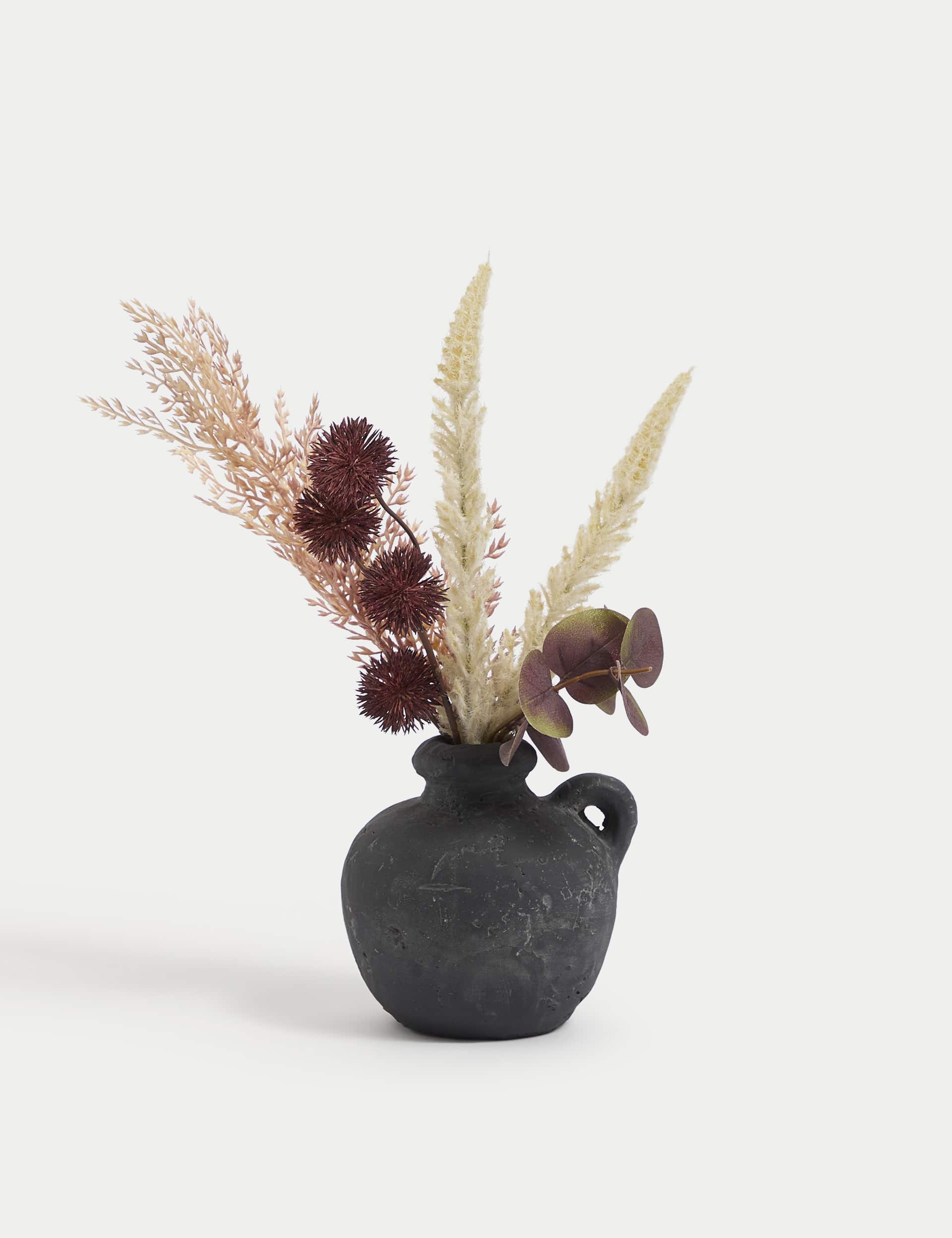 Moss & Sweetpea Artificial Dried Arrangement in Cement Vase - Charcoal, Charcoal