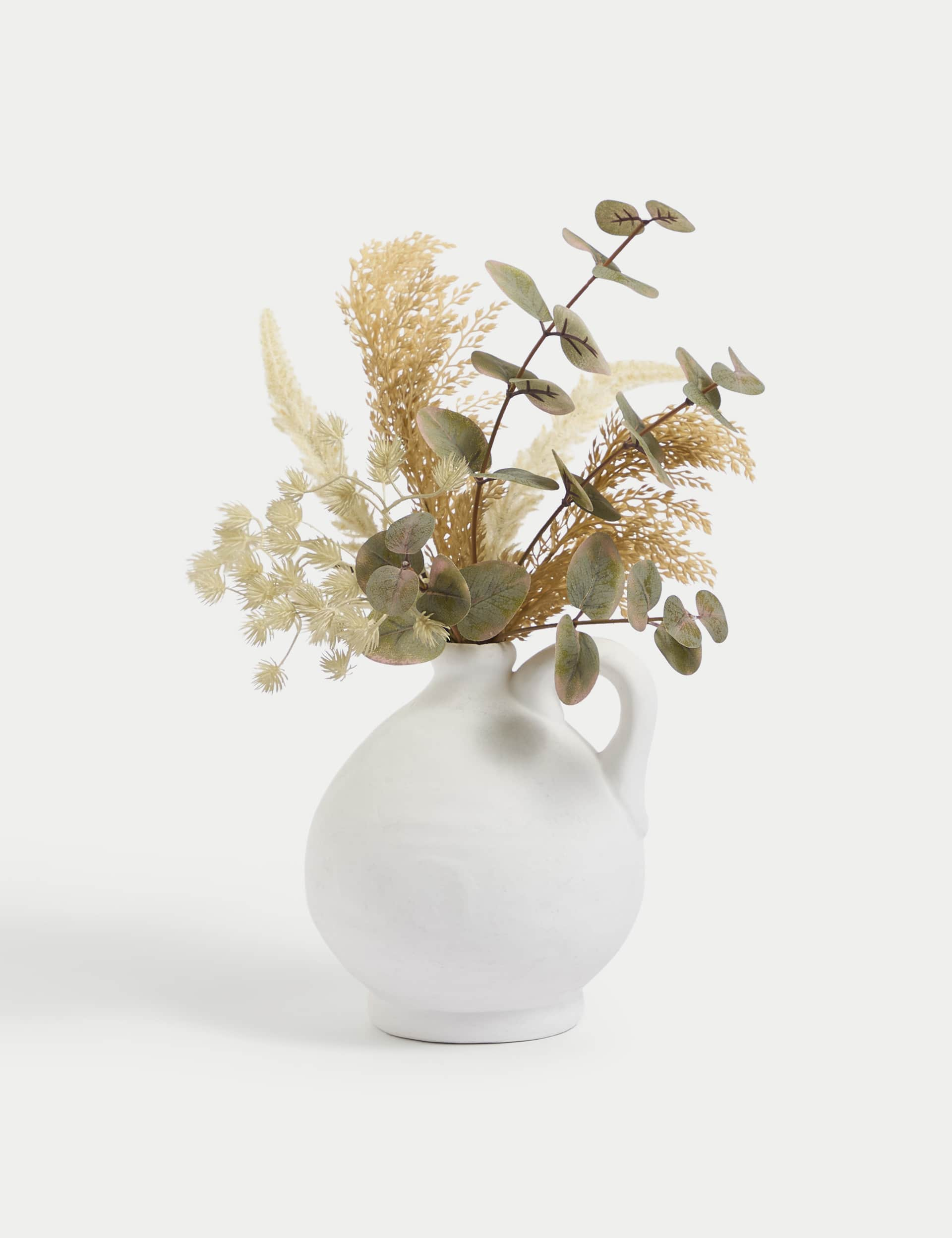 Moss & Sweetpea Artificial Dried Arrangement in Cement Vase - Charcoal, Charcoal