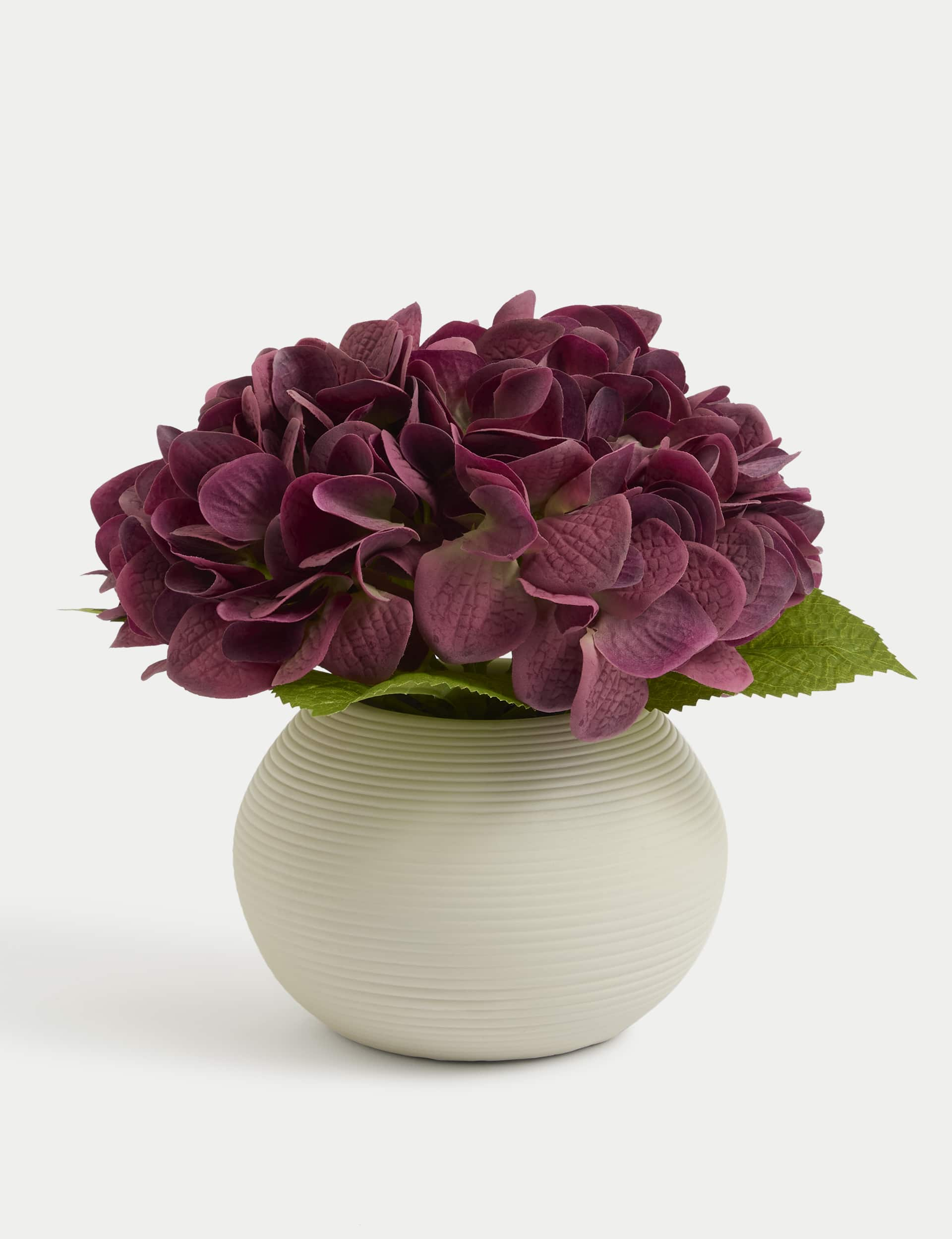 Moss & Sweetpea Artificial Real Touch Hydrangeas in Ceramic Pot - Purple, Purple