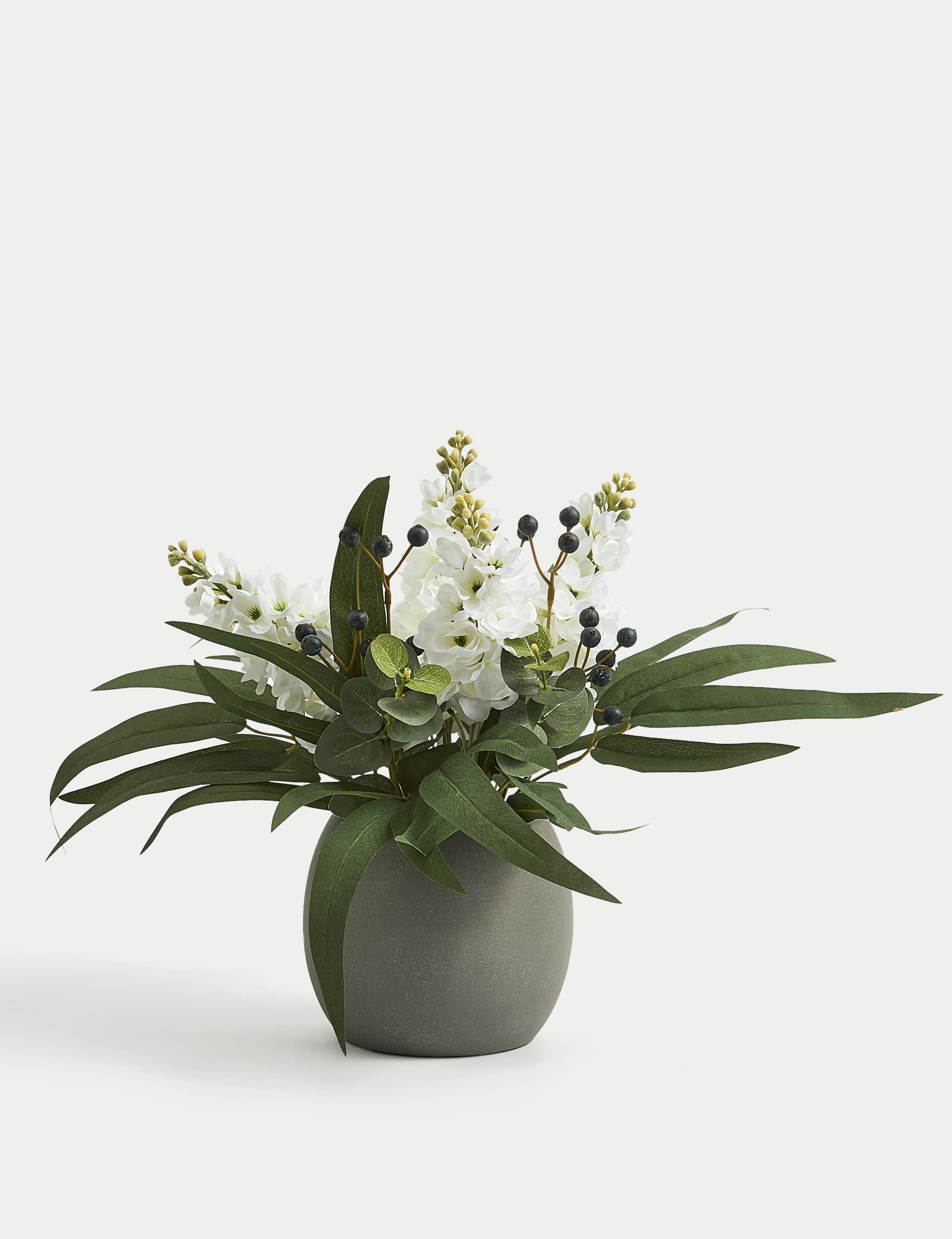 Moss & Sweetpea Artificial Hyacinth Arrangement in Concrete Pot - White, White