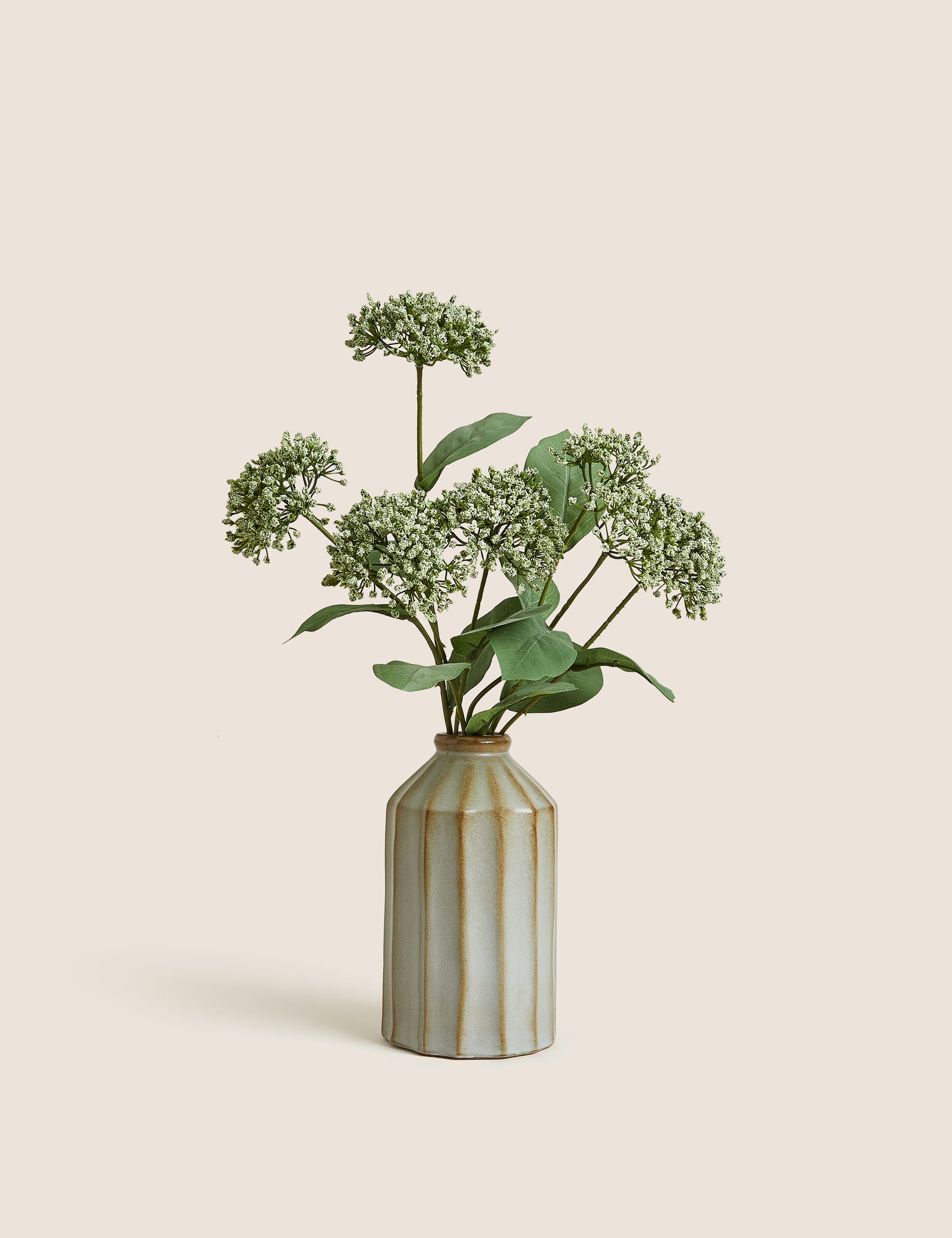 Moss & Sweetpea Artificial Cow Parsley in Ceramic Vase - Green, Green