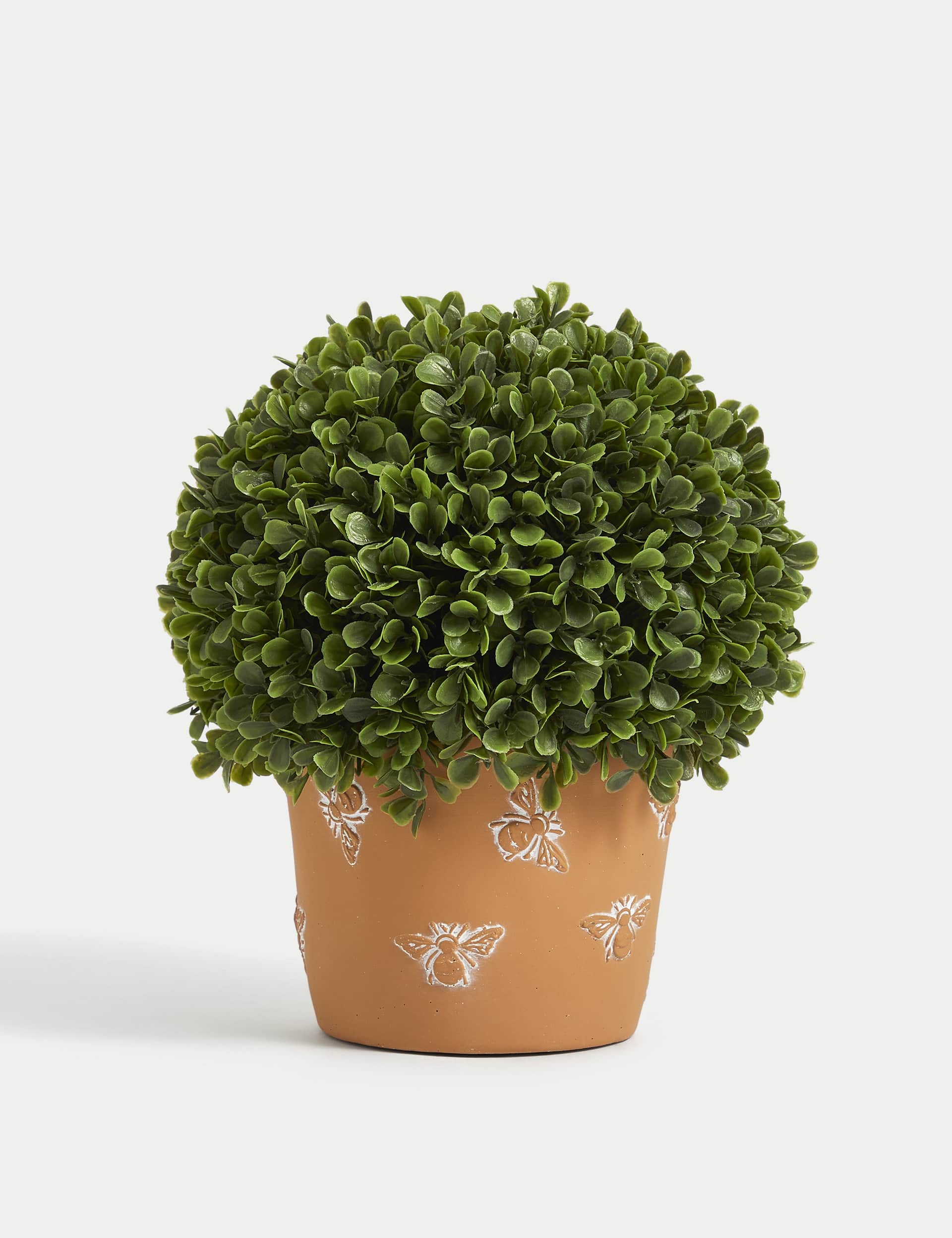 Moss & Sweetpea Artificial Topiary Ball in Ceramic Bee Pot - Green, Green