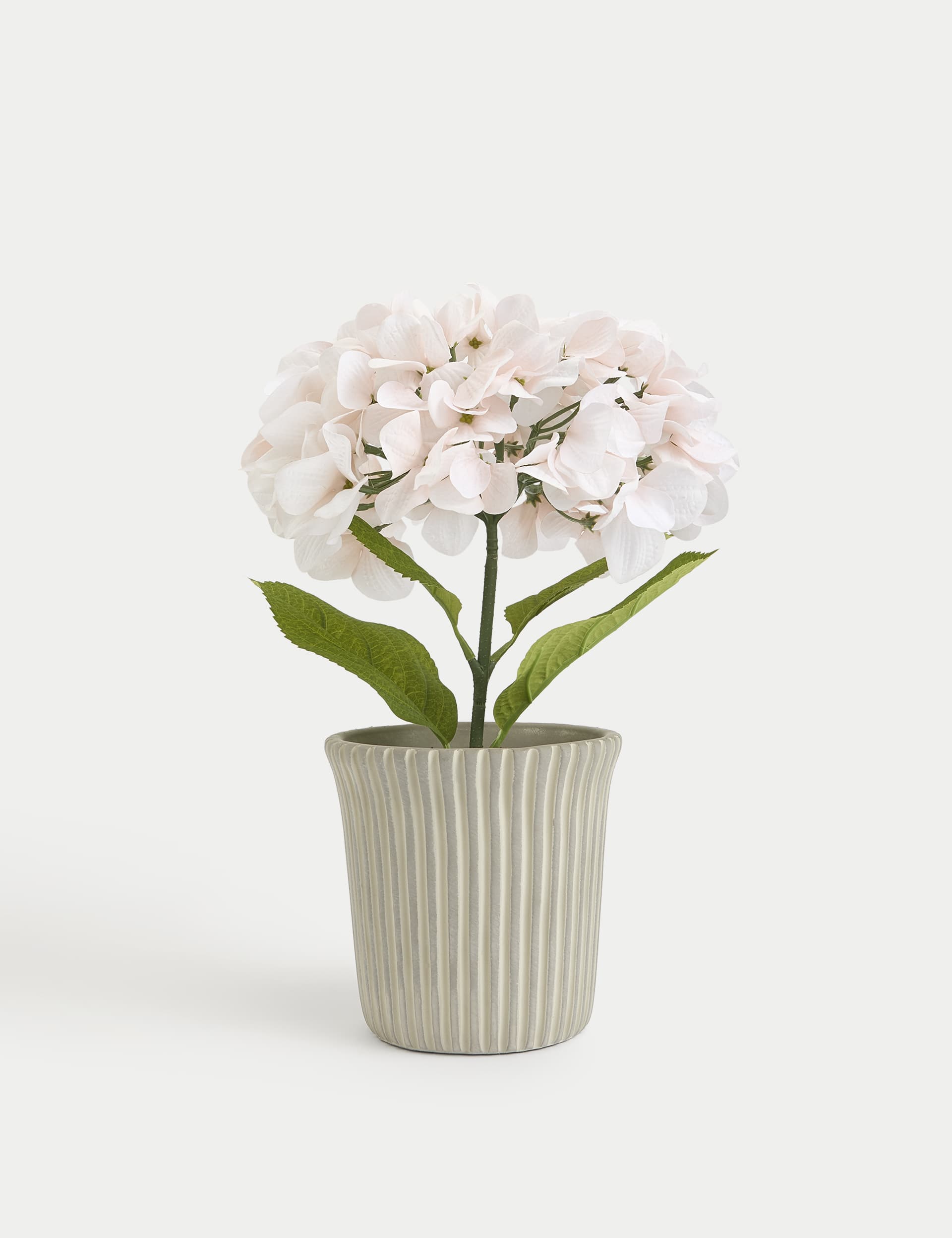 Moss & Sweetpea Artificial Real Touch Hydrangea Plant in Ceramic Pot - White, White