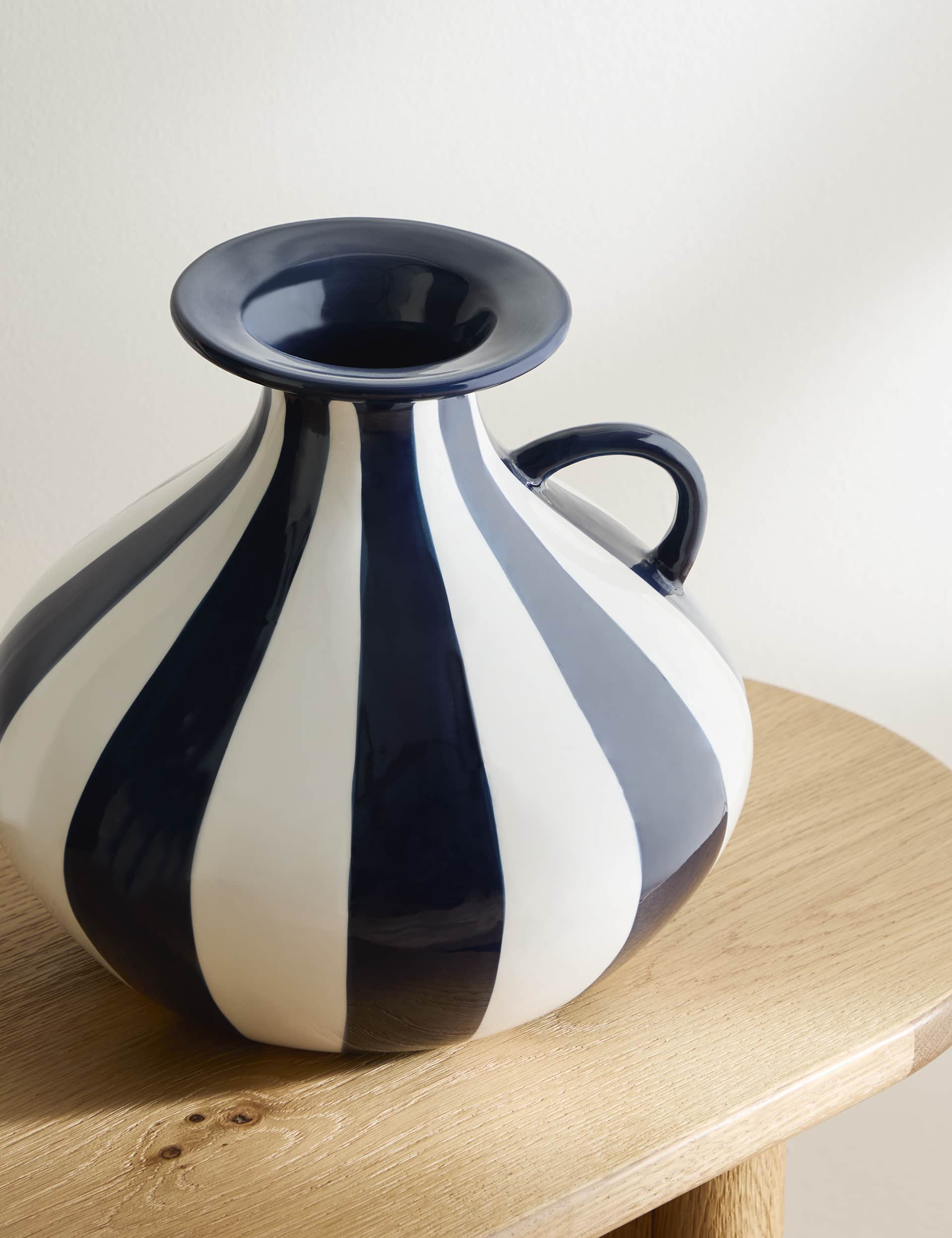 M&S Collection Striped Ceramic Vase - Navy, Navy