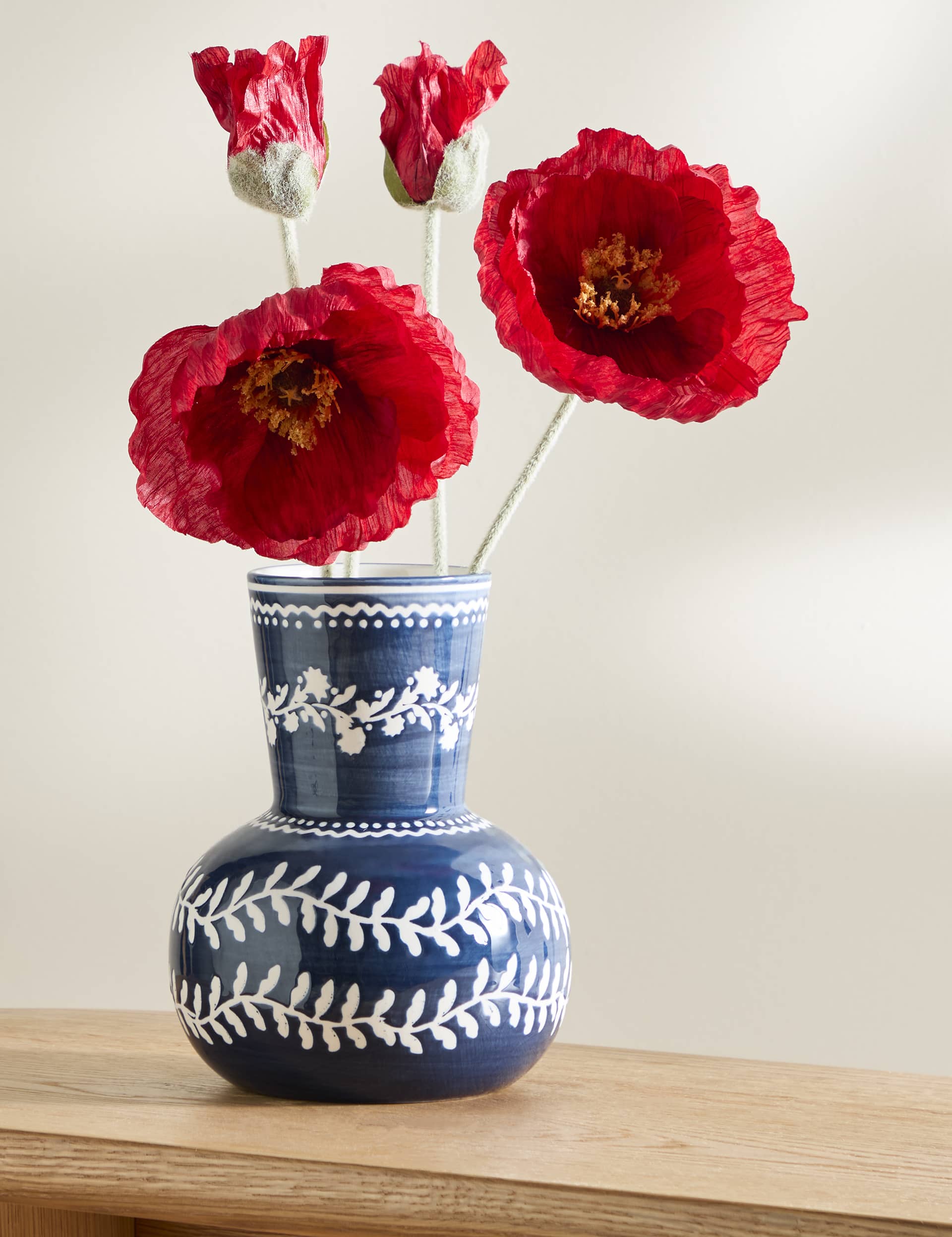 M&S Floral Ceramic Vase - Medium Blue, Medium Blue