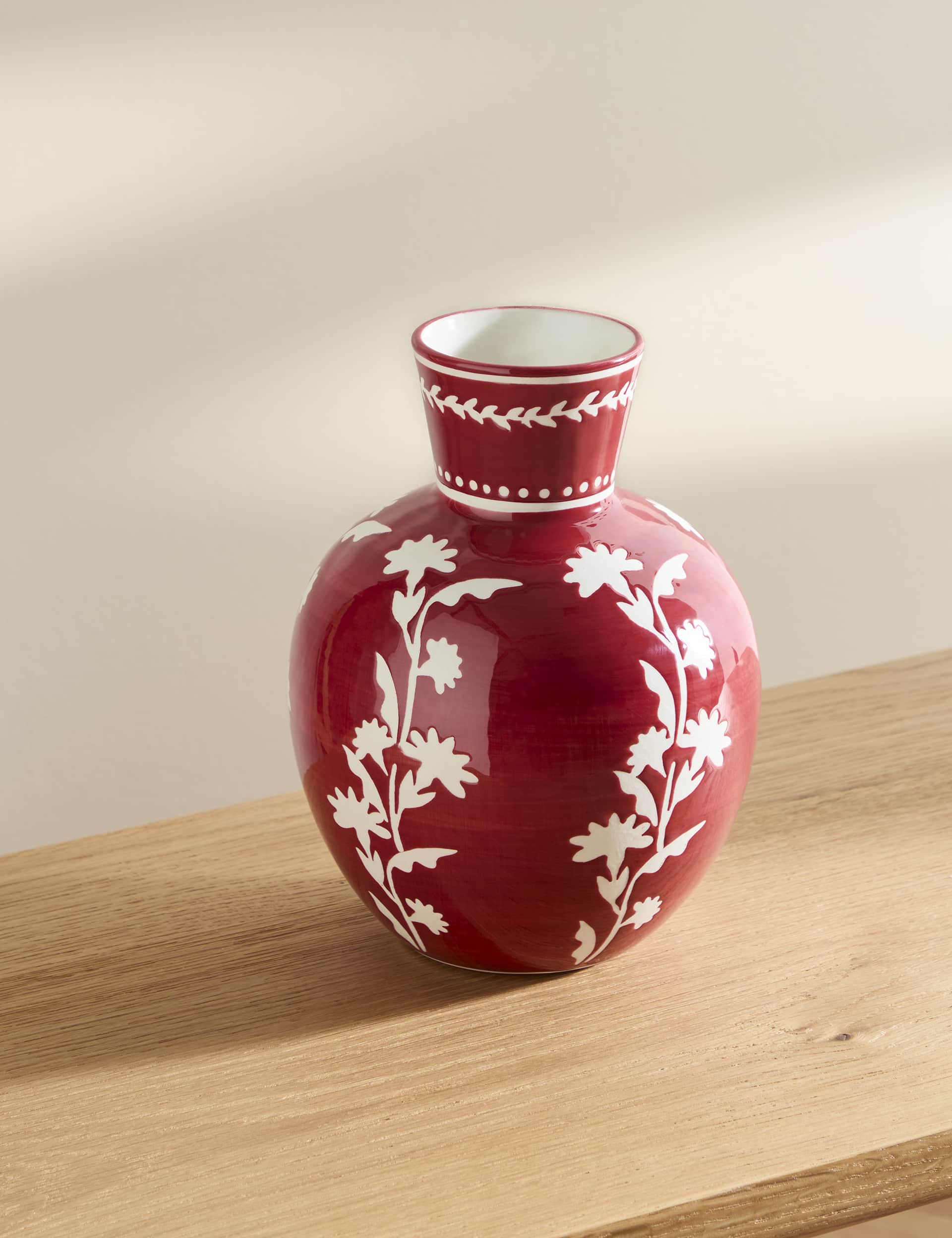 M&S Floral Ceramic Vase - Red, Red