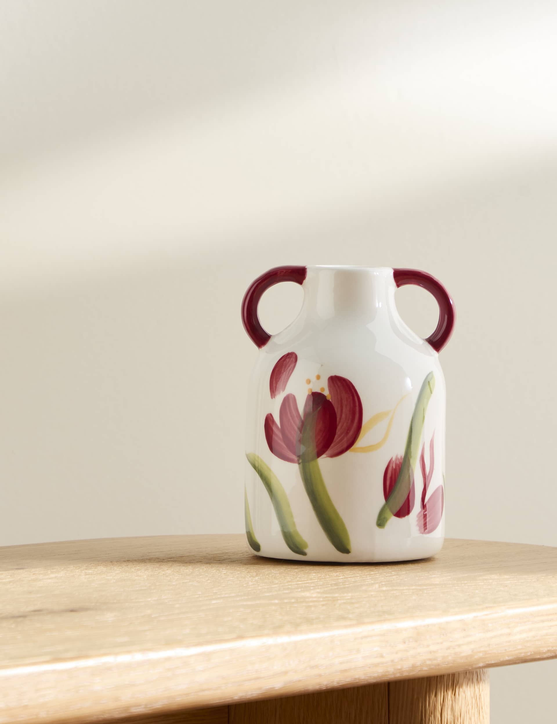 M&S Small Floral Ceramic Vase - Red Mix, Red Mix