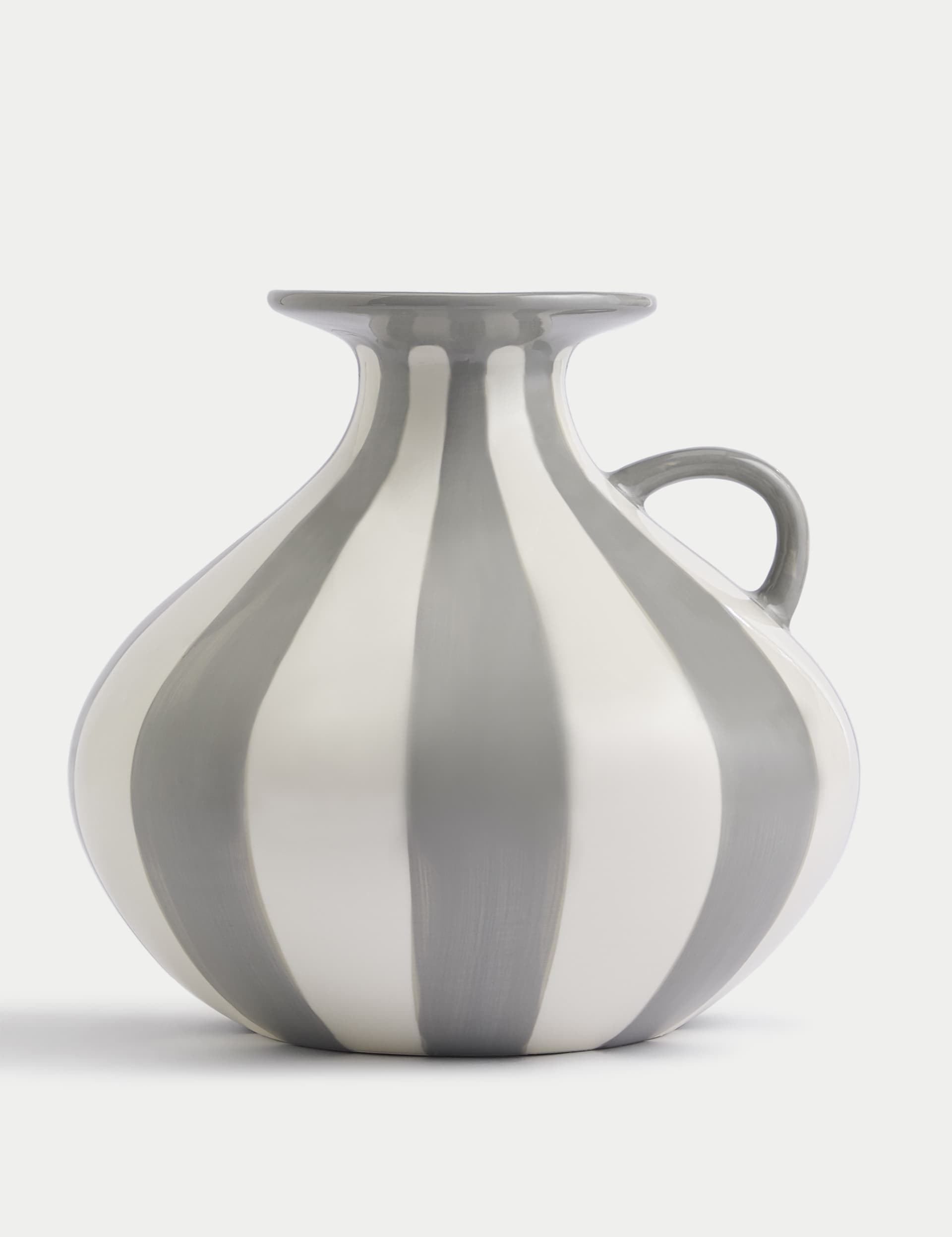 M&S Medium Striped Ceramic Urn Vase - Grey, Grey