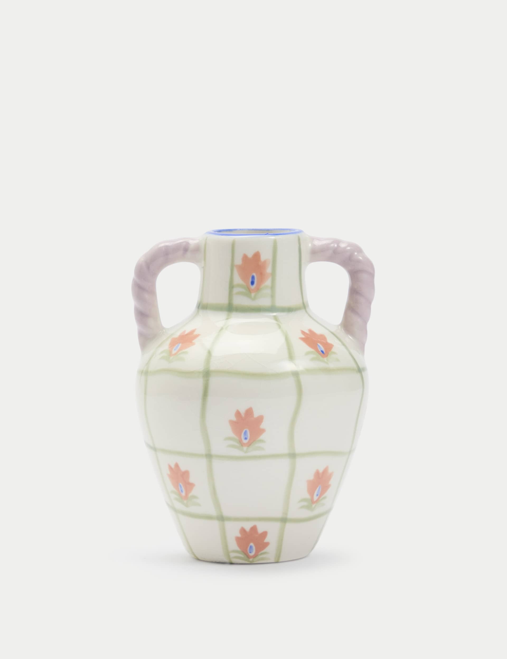 M&S Collection Small Floral Glazed Ceramic Bottle Vase - Multi, Multi