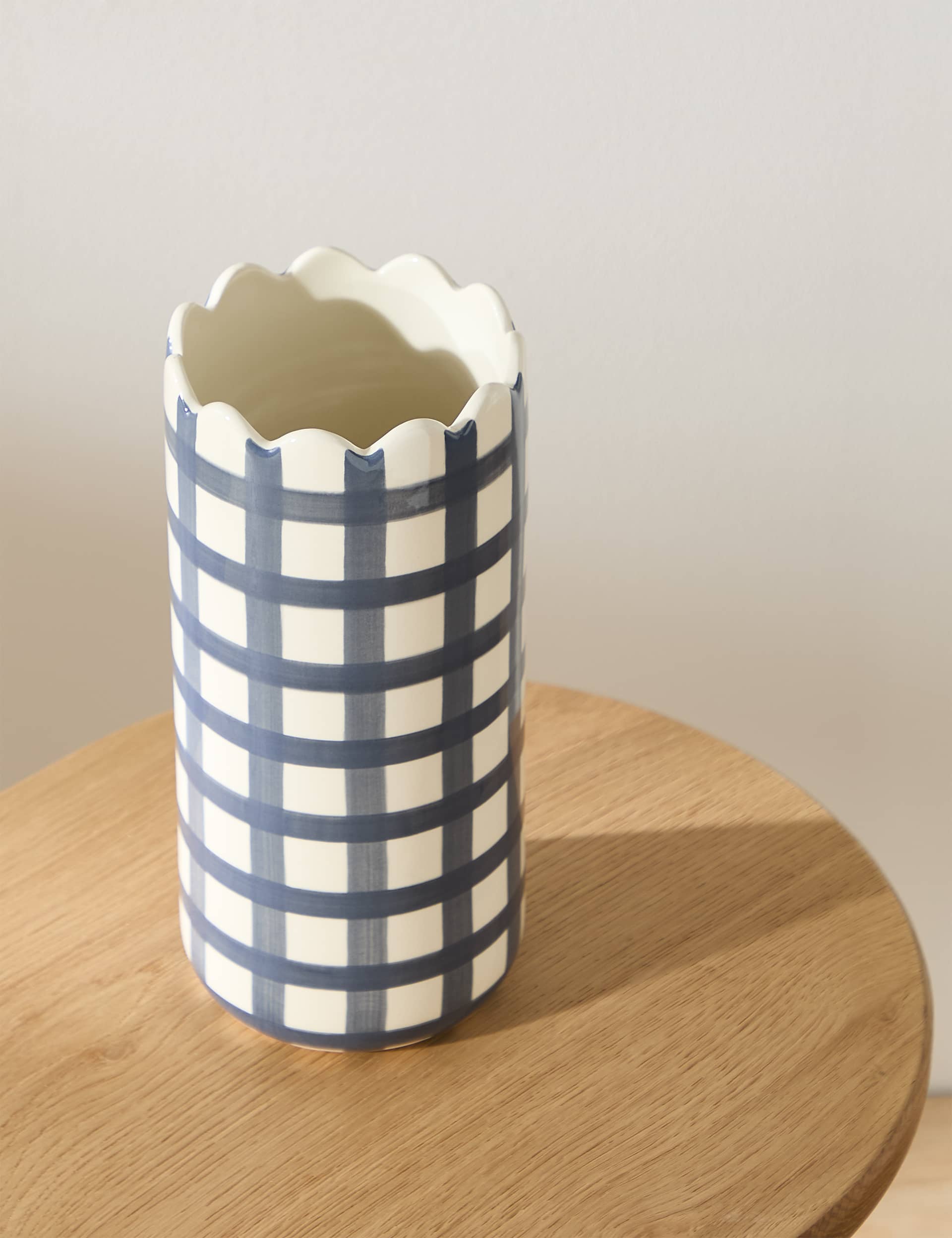 M&S Kirsten Ceramic Checked Vase - Blue/White, Blue/White