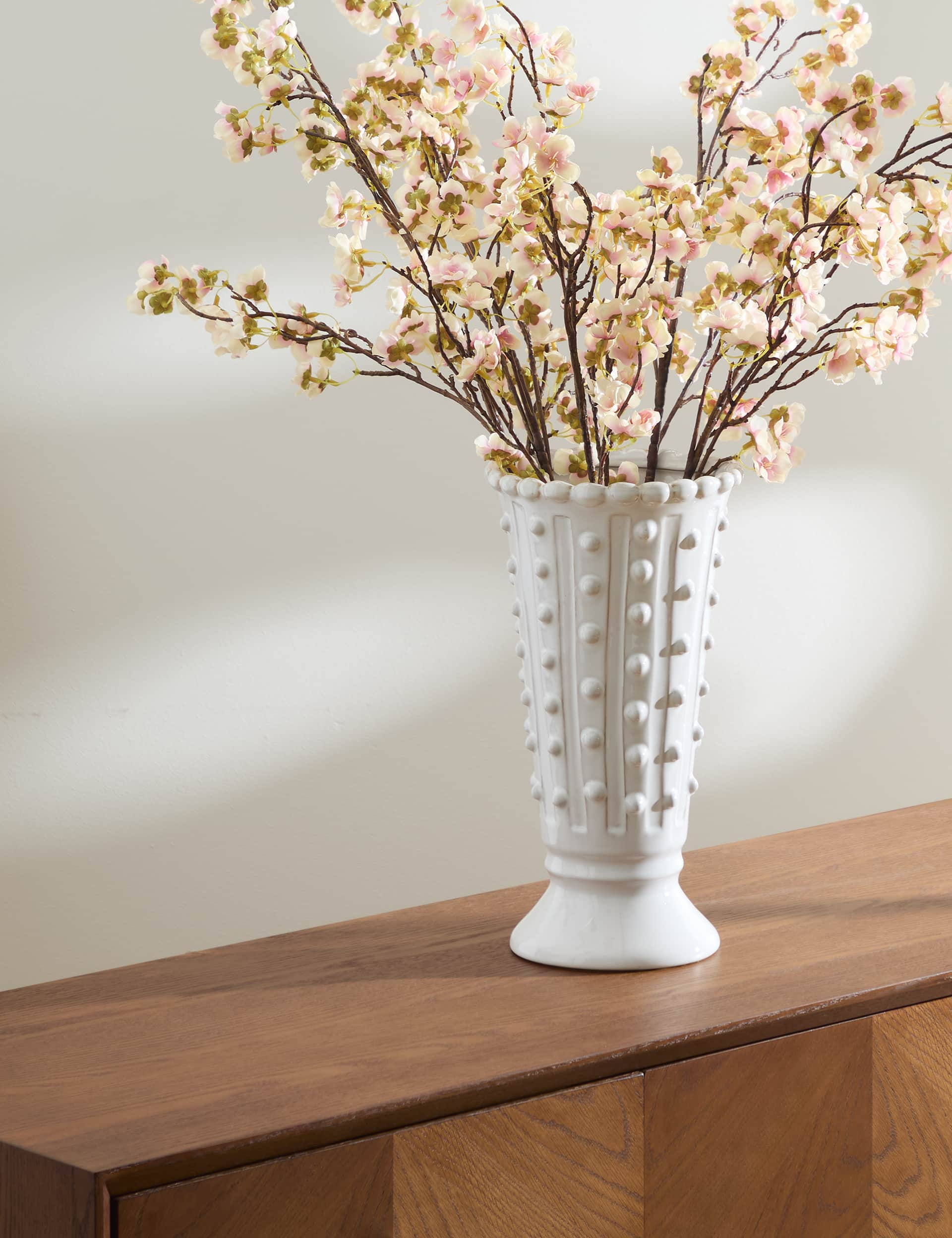 M&S Bobble Trim Vase - White, White