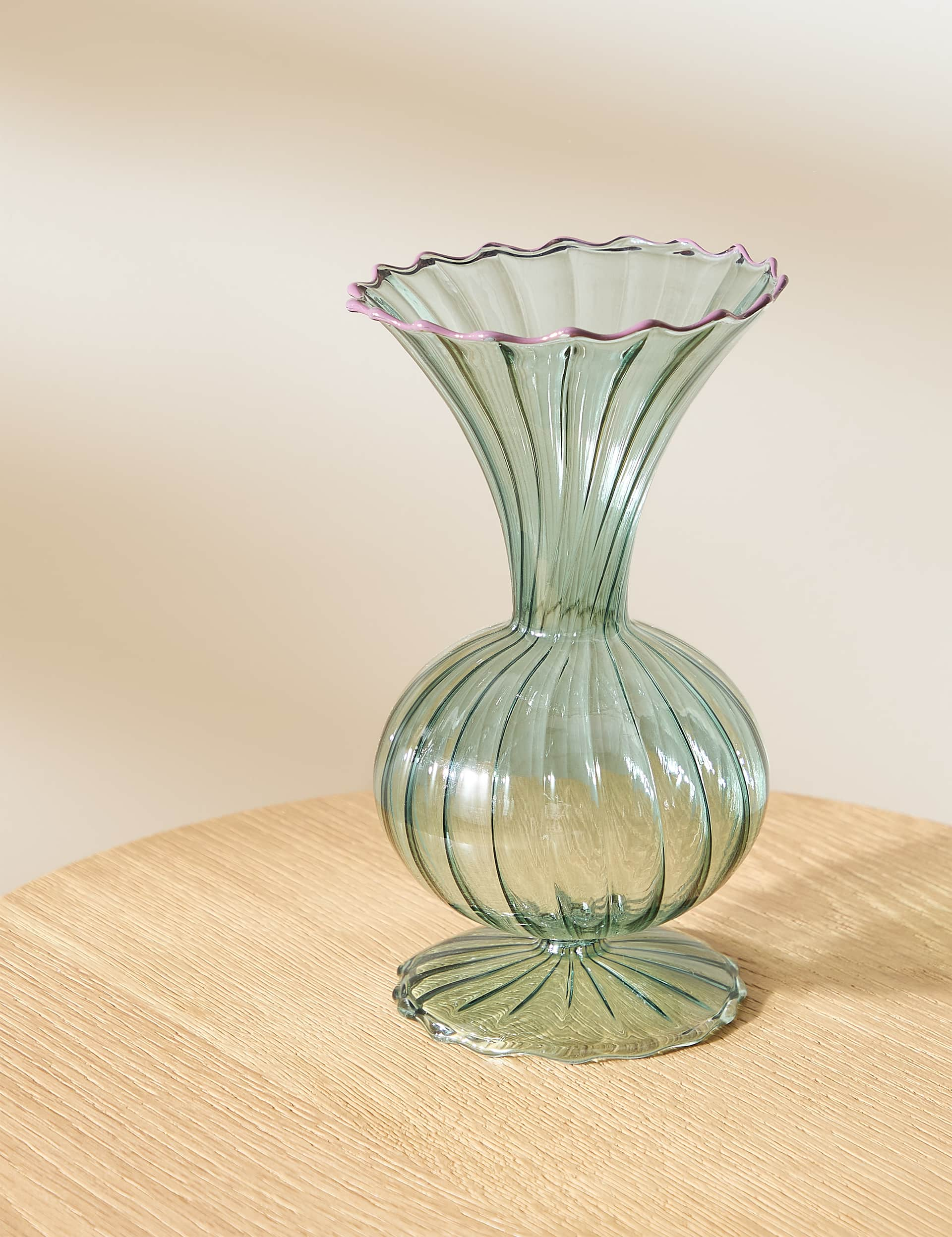 M&S Small Ribbed Bud Vase - Green, Green