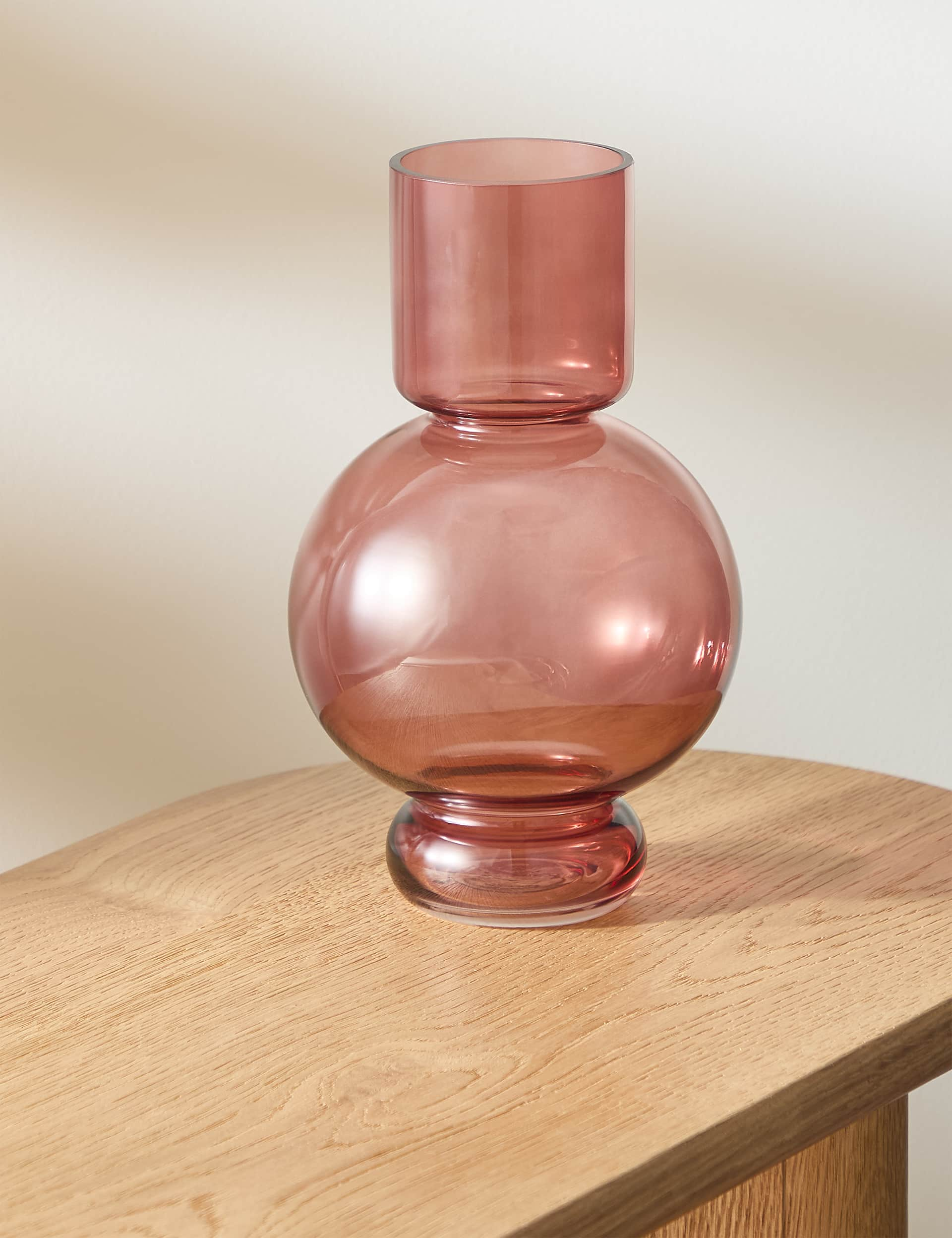 M&S Modern Glass Cylinder Vase - Pink, Pink